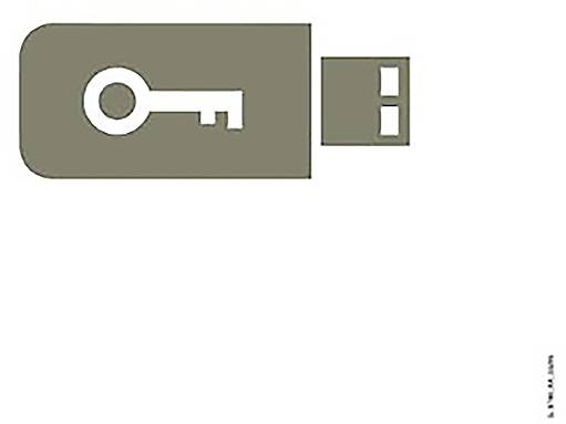 Ilustrace USB klíče se symbolem klíče, představující digitální bezpečnost nebo šifrování dat.