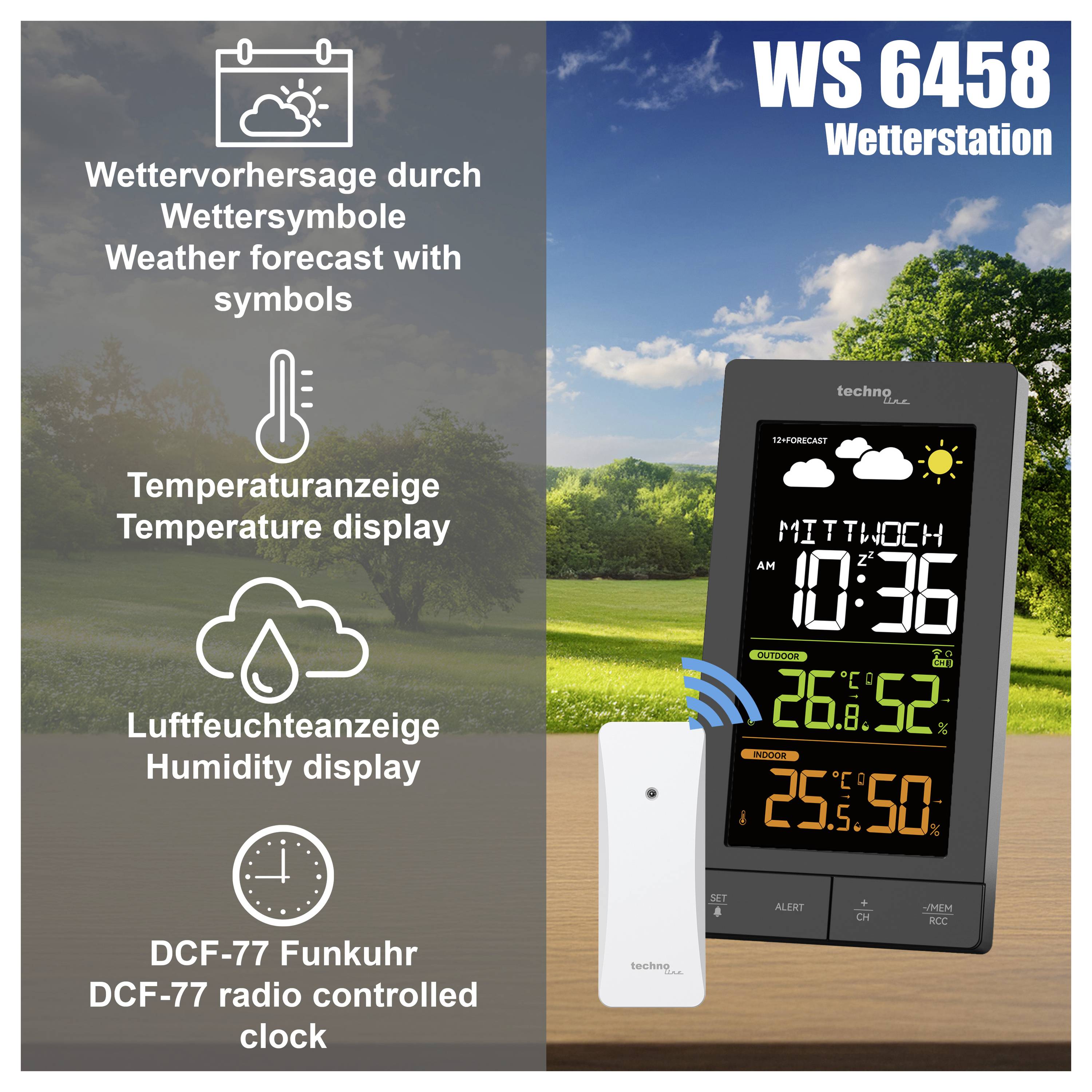 Techno Line WS6458 digitální bezdrátová meteostanice Počet senzorů (max.) 3 ks-1