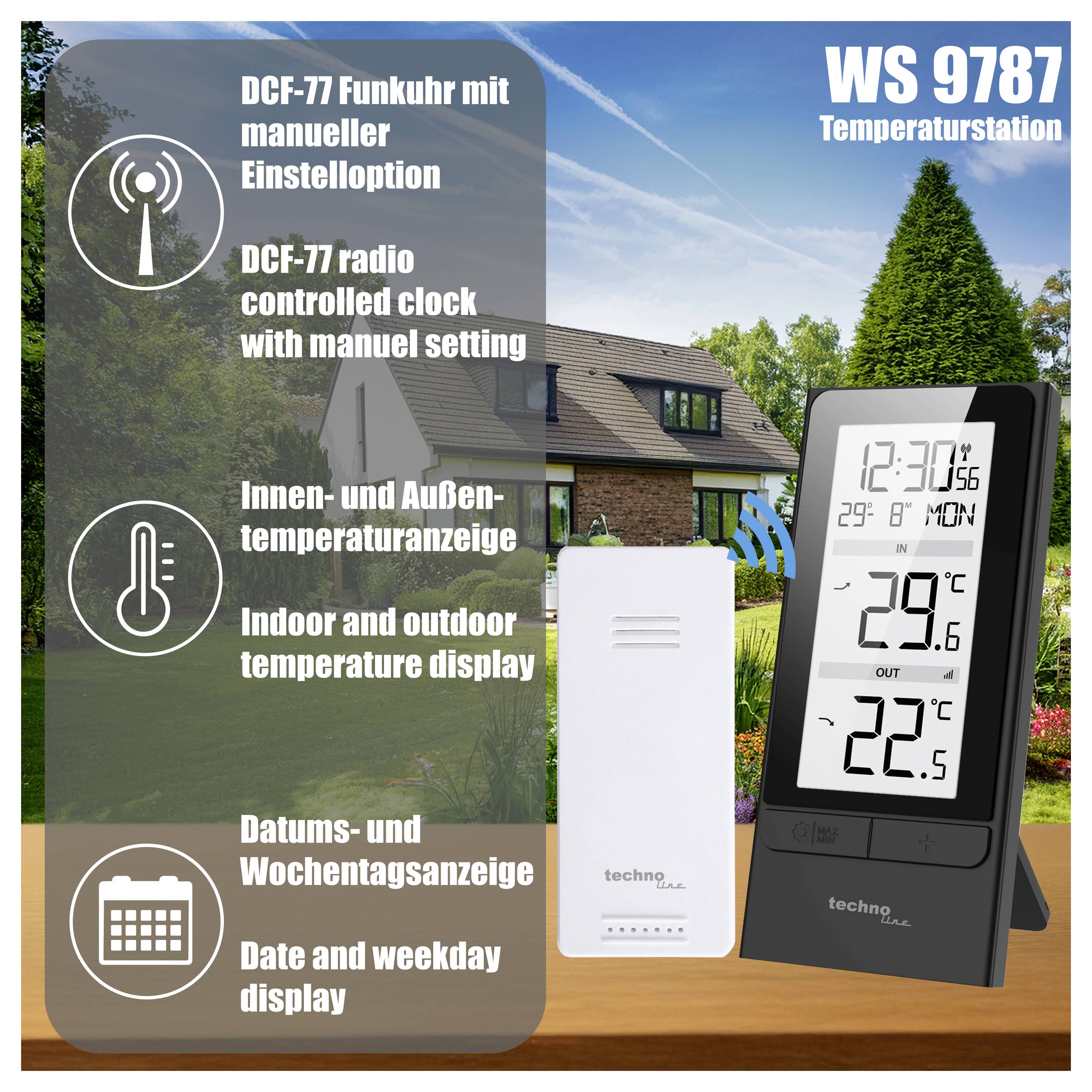 Techno Line WS9787 digitální bezdrátová meteostanice Počet senzorů (max.) 1 ks-1