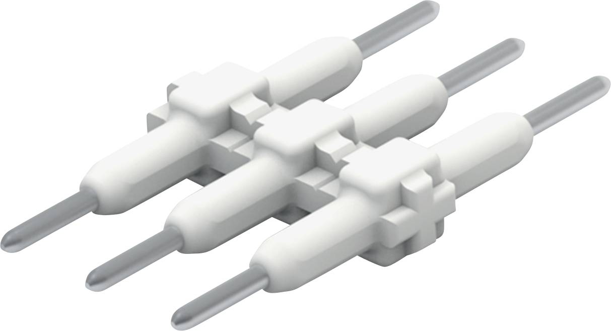 3D vykreslení tří vzájemně se prolínajících bílých kolíků s válcovými prodlouženími.