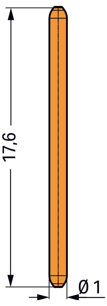 Technický výkres oranžového válcového objektu, dlouhého 17,6 jednotek a s průměrem 1 jednotky, s закругленými konci.