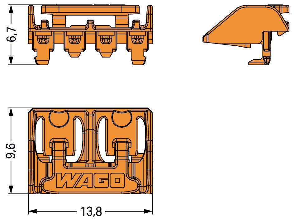 Rozměry konektoru: A1=5,8mm; L=3,5mm; výška 5,3mm; L2=24,6mm; B=16,8mm; šířka 23,4mm; celková výška 9,95mm/14,4mm.