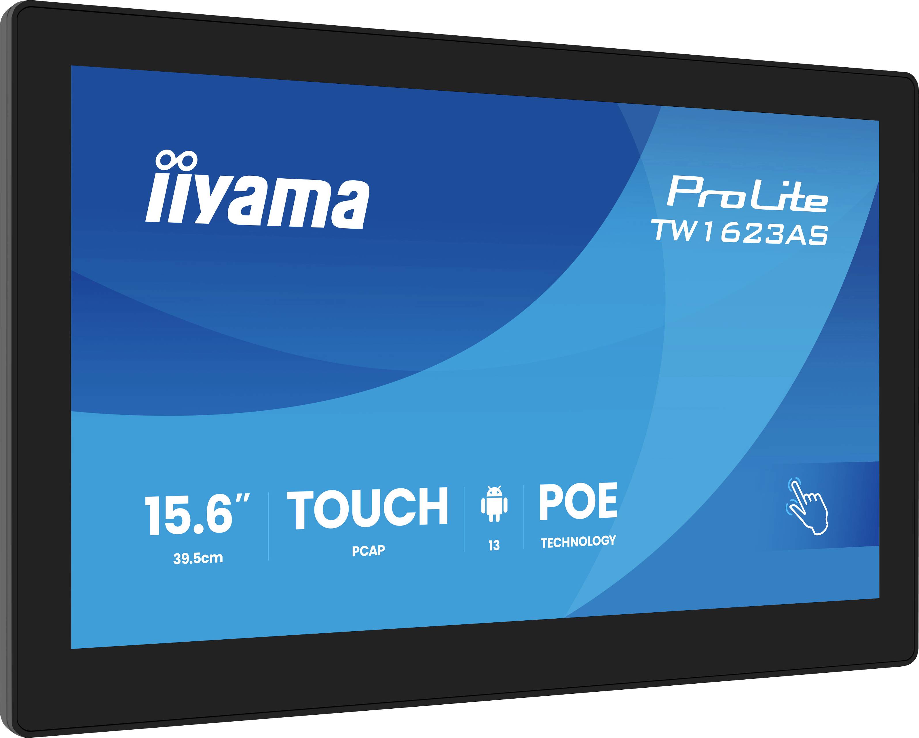 'iiyama' ProLite TW1623AS dotykový displej, 15,6 palců (39,5 cm), technologie PCAP dotyk, kompatibilní s Power over Ethernet (POE).