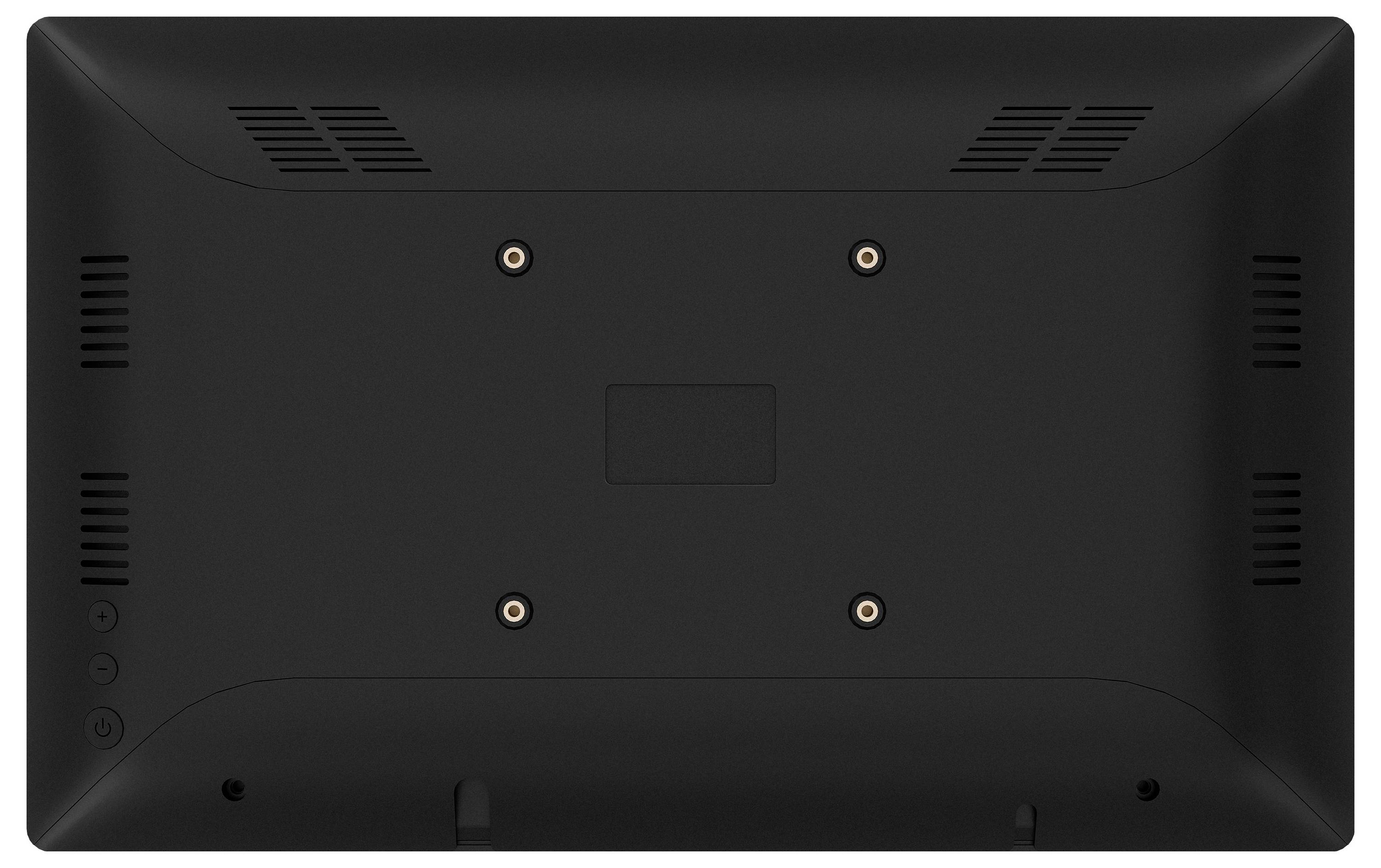 Boční pohled na moderní počítačový monitor s minimalistickým designem na stojanu, vystavující jeho štíhlost a elegantní vzhled.