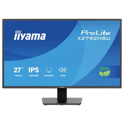 Monitor s značkou "iiyama ProLite X2792HSU", vybavený 27" IPS obrazovkou, rozlišením 1920x1080, tenkými rámečky, reproduktory 2x2W a ekologicky šetrný design.