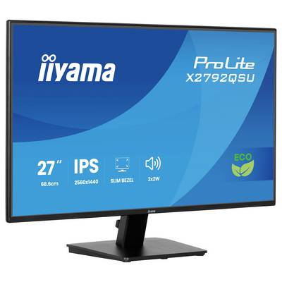 Monitor iiyama ProLite 27 palců, model X2792QSU, se vyznačuje rozlišením 2560x1440, IPS displejem, tenkým rámečkem, dvojitými 2W reproduktory a ekologickým designem.