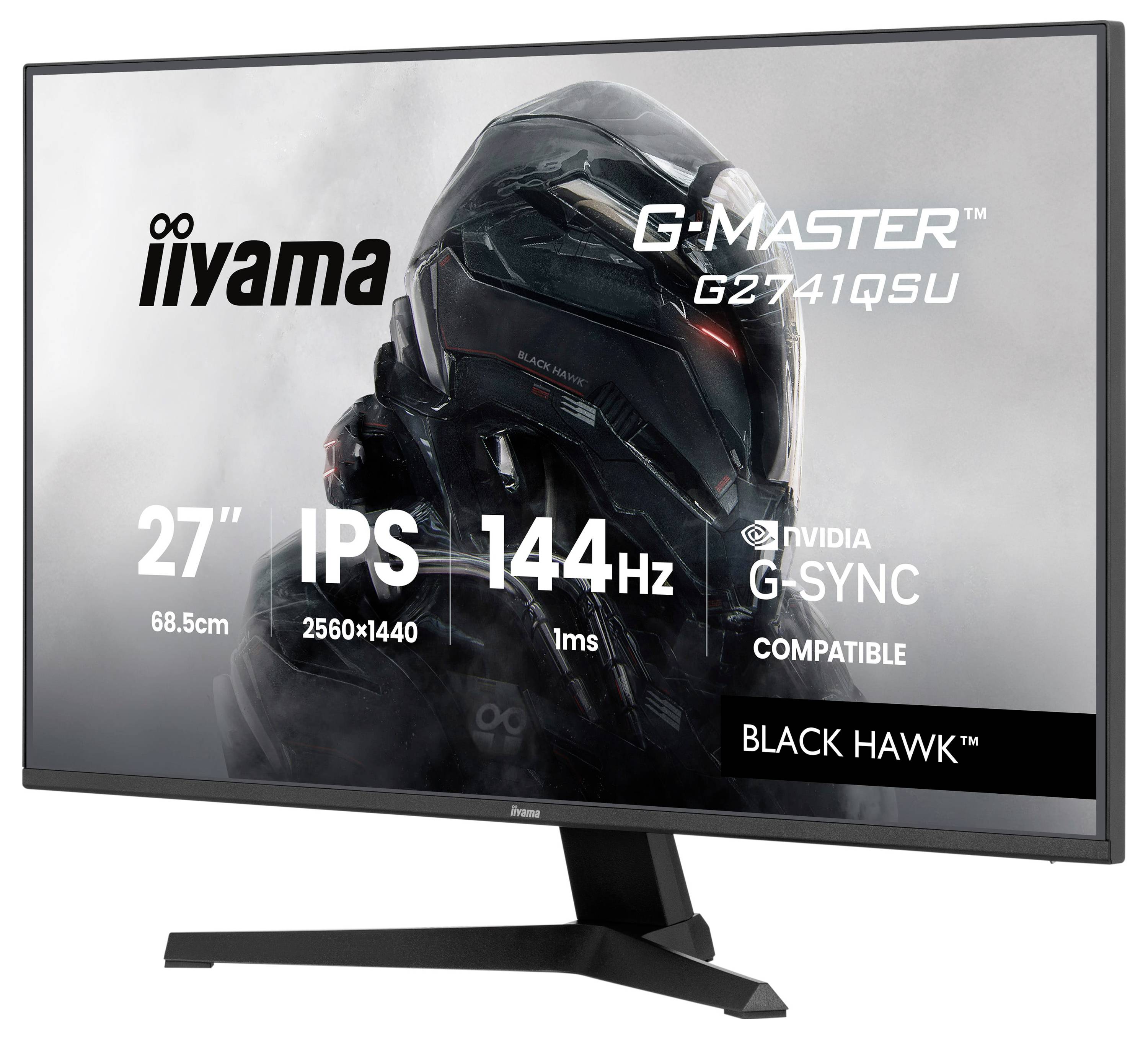 Monitor iiyama G-Master 27 palců s IPS displejem, rozlišením 2560x1440, frekvencí 144Hz, dobou odezvy 1ms, kompatibilní s NVIDIA G-SYNC.
