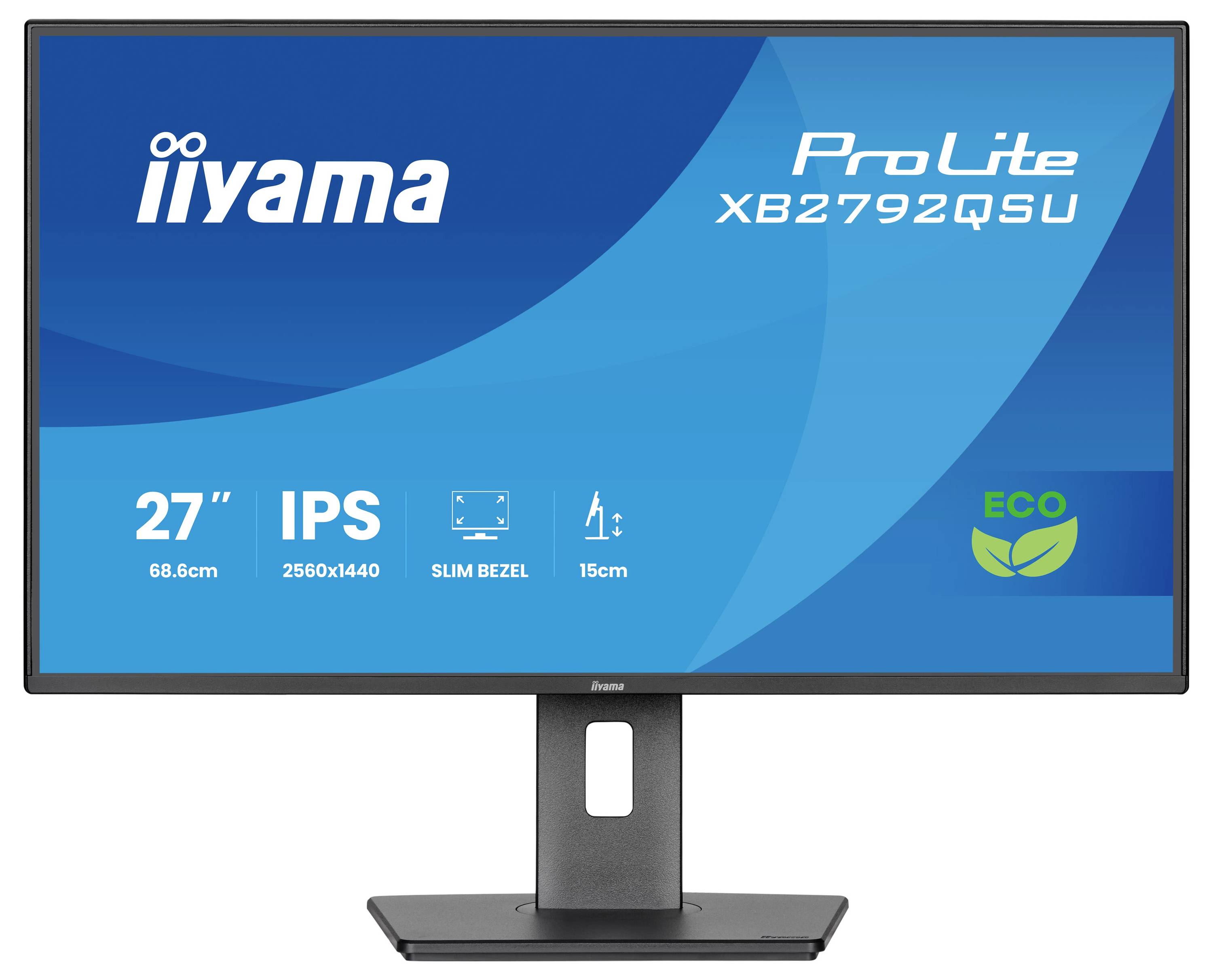 Monitor zobrazující značku, model 'ProLite XB2792QSU', velikost '27 palců' s funkcemi: 'IPS', '2560x1440', 'Slim Bezel', 'Ekologicky šetrný'.