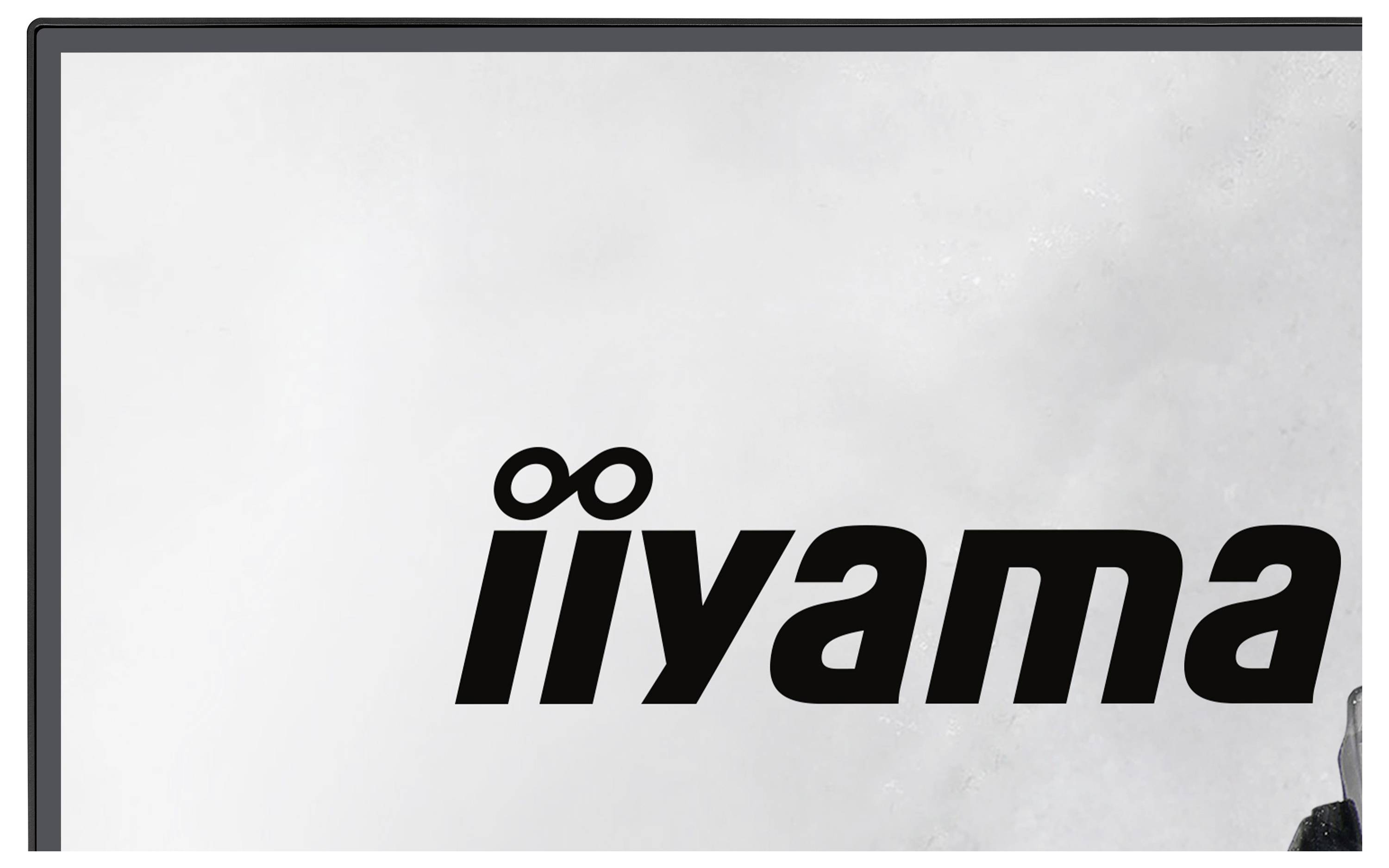 Logo "iiyama" v levém horním rohu obrazovky monitoru.