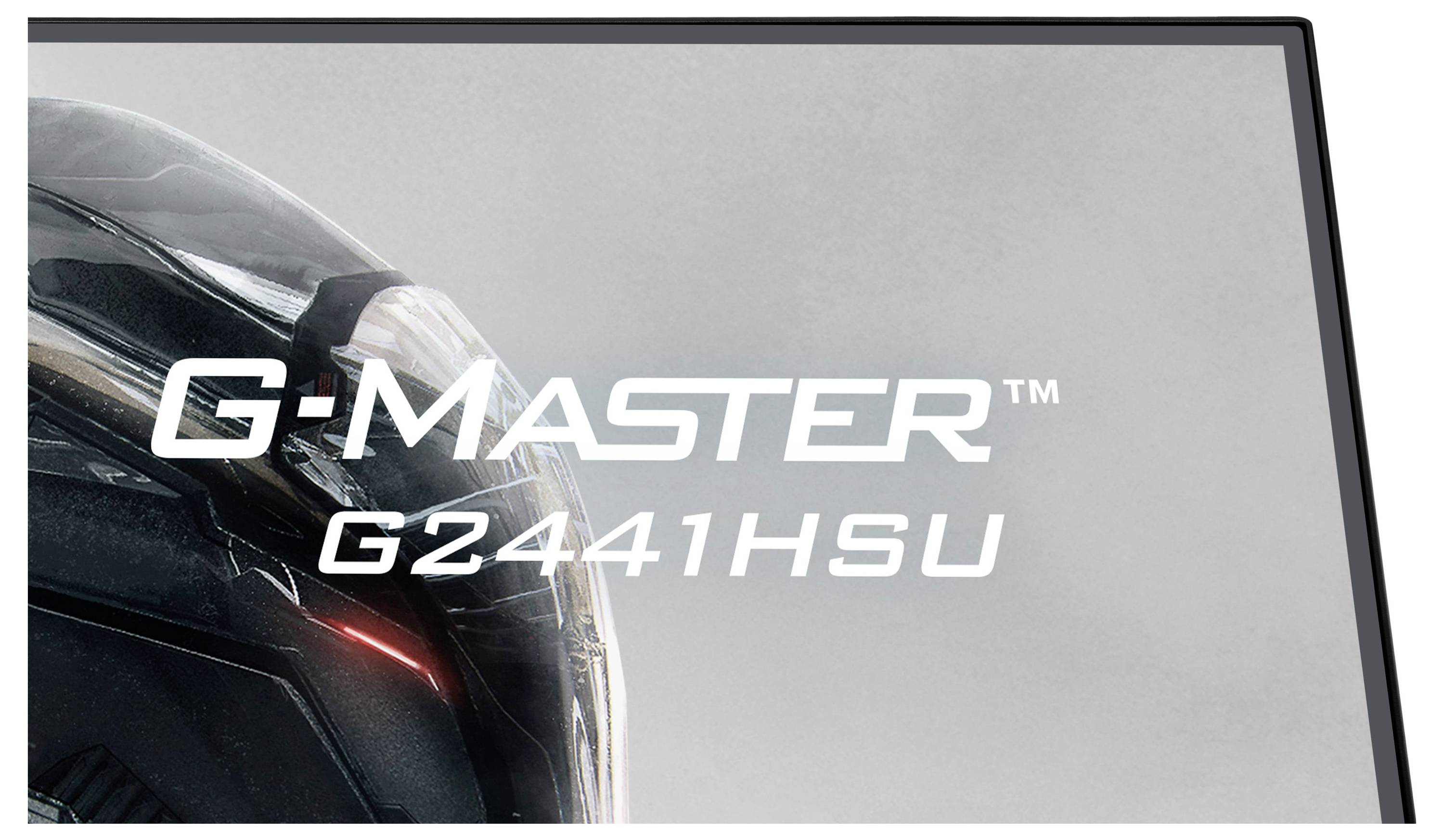 'G-Master G2441HSU' text přes částečný pohled na helmu, umístěný na neutrálním pozadí, patrně reklama nebo balení.