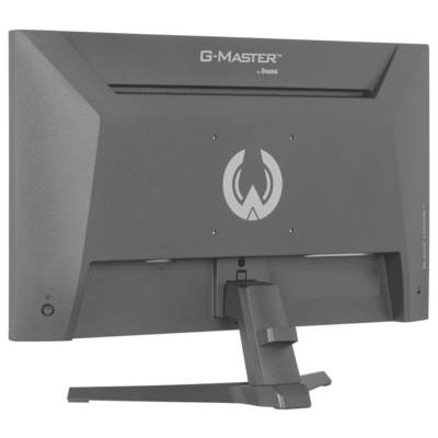 Černý herní monitor G-Master zobrazený zezadu s viditelným stojánem a držákem pro montáž nebo nastavení.