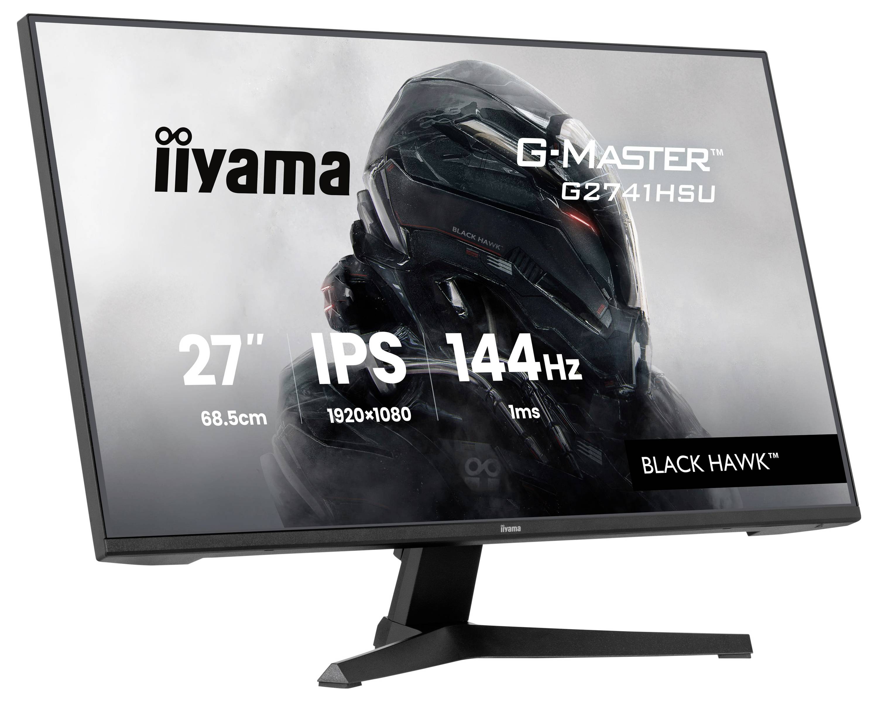 Herní monitor 'Iiyama G-Master GB2441HSU' s designem 'Black Hawk', 24palcovou obrazovkou, IPS displejem, obnovovací frekvencí 144Hz a dobou odezvy 1ms.