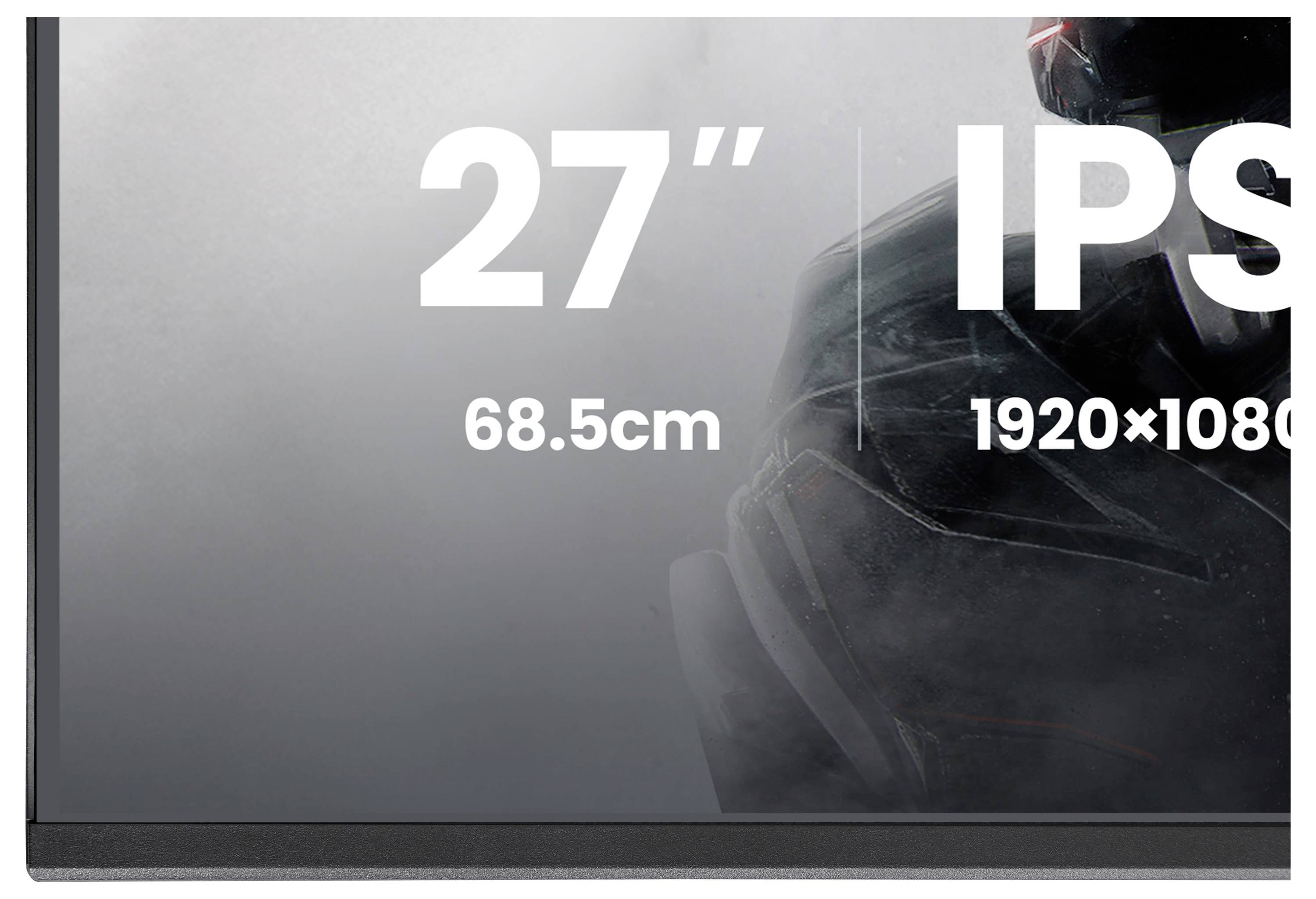 27palcový, 68,5 cm, 1920x1080 IPS monitor s částečným pohledem na design futuristického oděvu na straně.