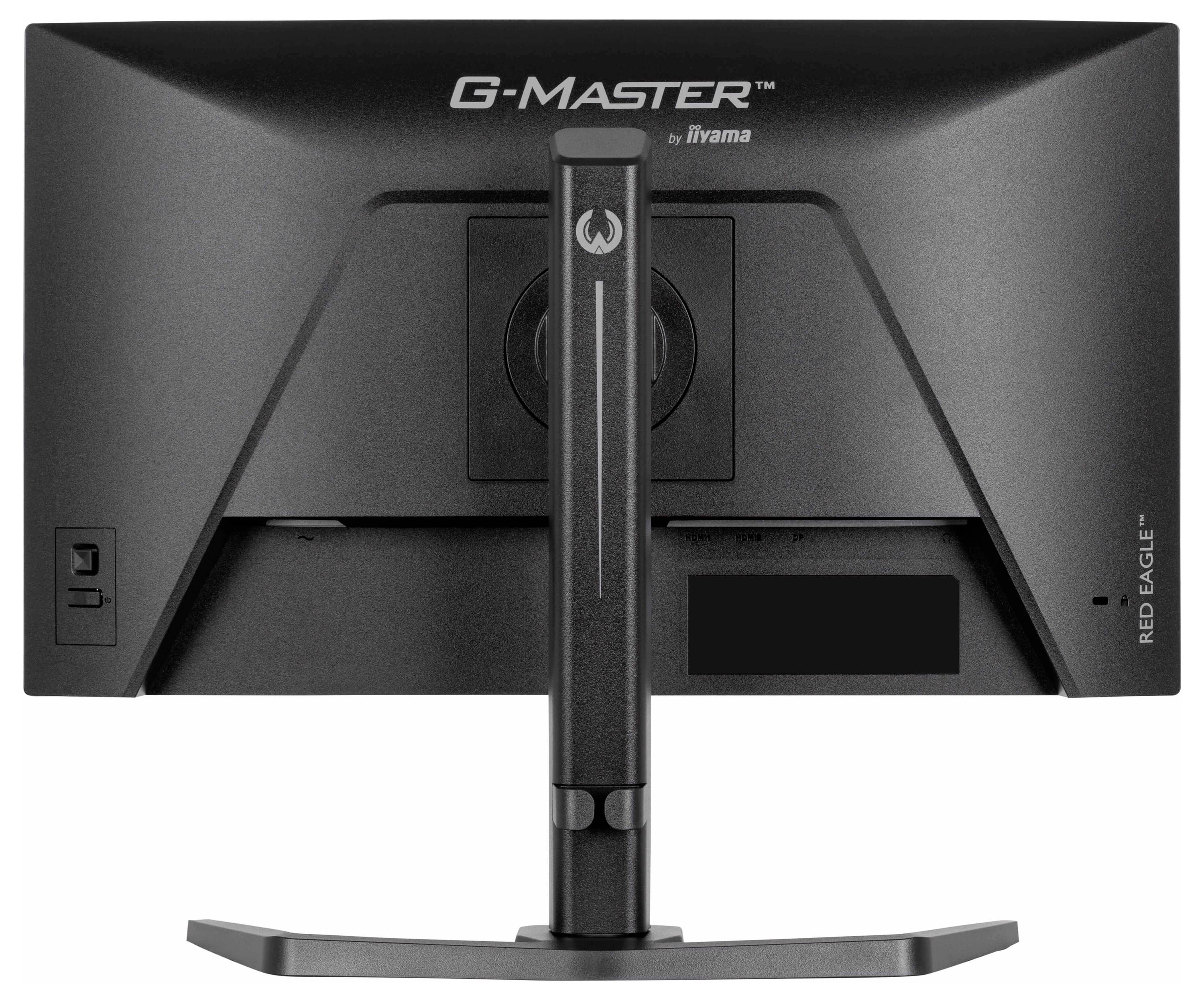 Černý herní monitor G-Master Red Eagle pohled zezadu s centrálním stojanem a minimalistickým designem.