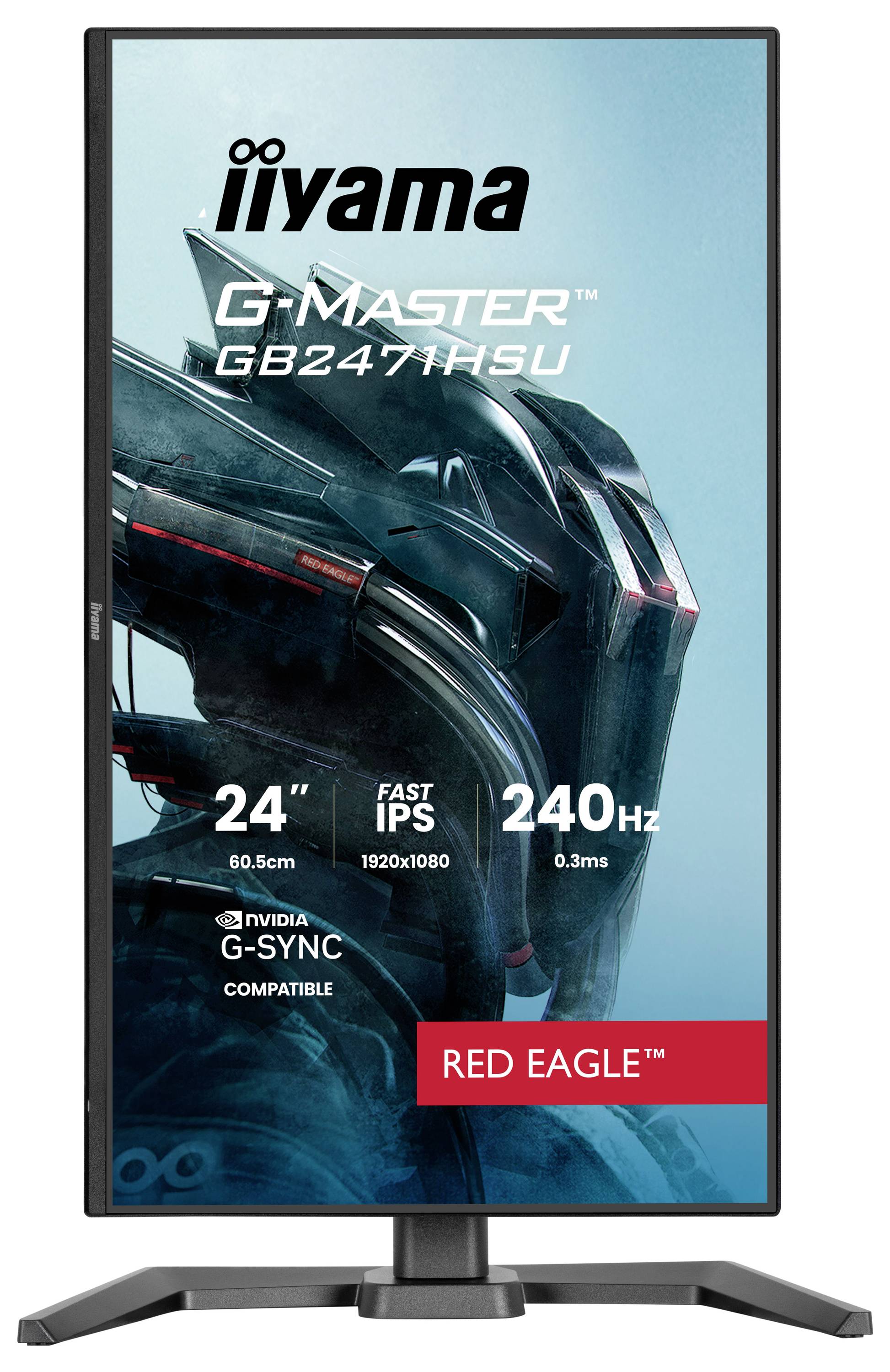 Herní monitor iiyama G-Master 24", model GB2471HSU, se vyznačuje technologií Fast IPS, obnovovací frekvencí 240 Hz, dobou odezvy 0,3 ms a kompatibilitou s G-SYNC.