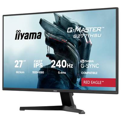 Počítačový monitor zobrazující značku 'iiyama G-Master', velikost 27 palců, obnovovací frekvence 240Hz, rozlišení 1920x1080 a model 'Red Eagle'.
