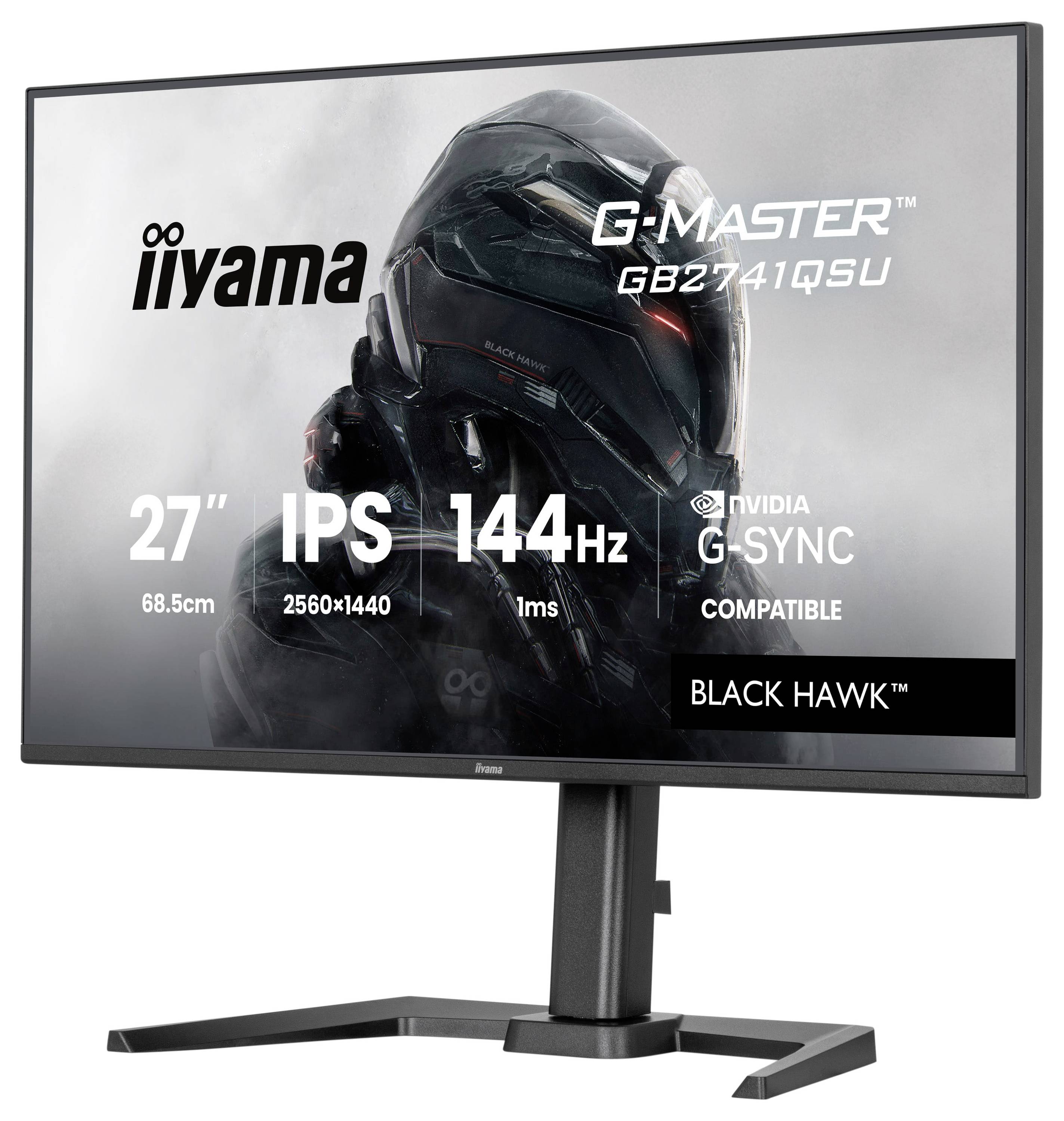 Monitor Iiyama G-MASTER GB27671QSU s 27palcovou obrazovkou, technologií IPS, rozlišením 2560x1440, obnovovací frekvencí 144Hz a kompatibilitou s NVIDIA G-SYNC.