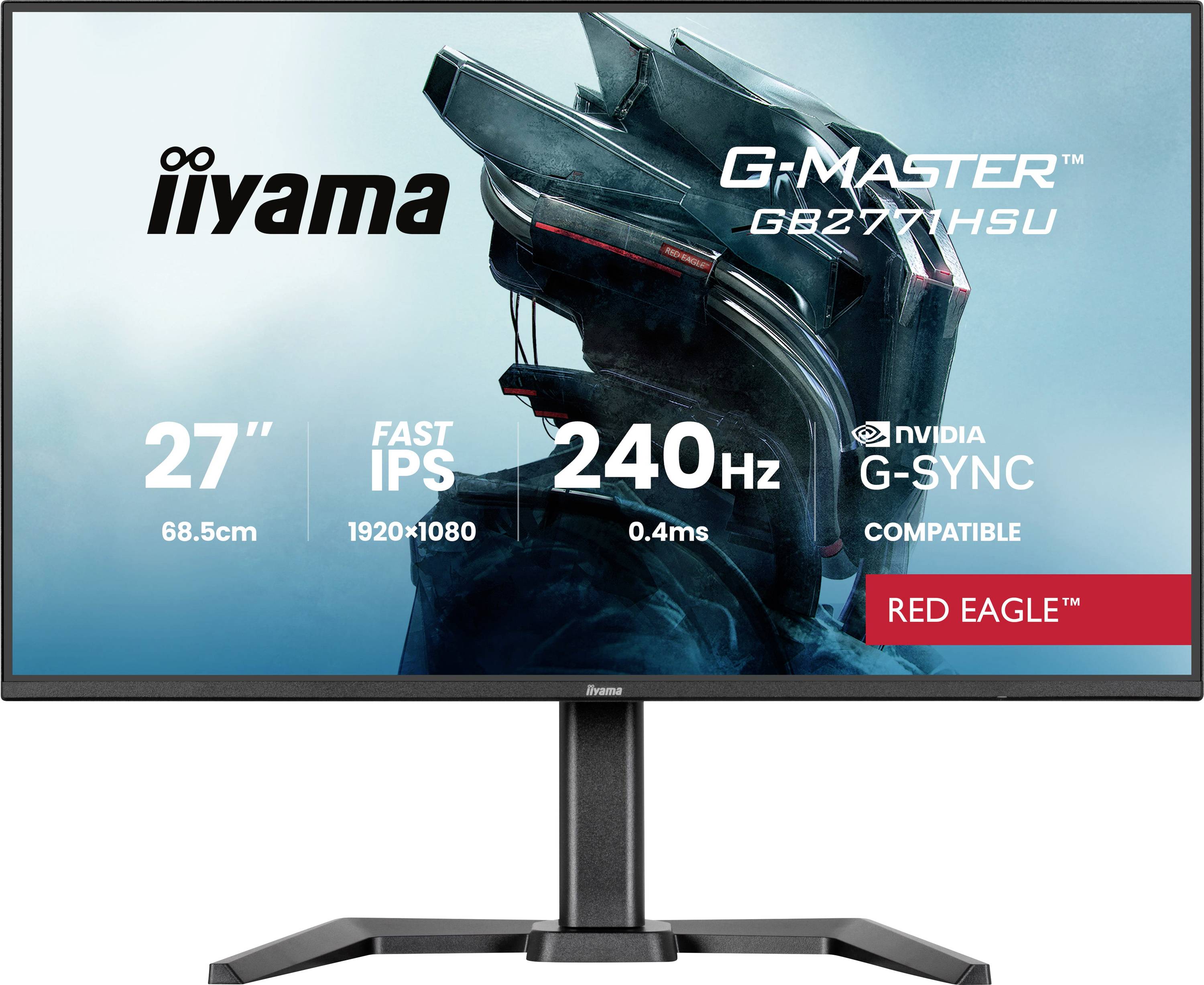 Herní monitor 'Iiyama G-Master GB2760HSU' s 27palcovým displejem, rozlišením 1920x1080, obnovovací frekvencí 240Hz a kompatibilitou G-SYNC.