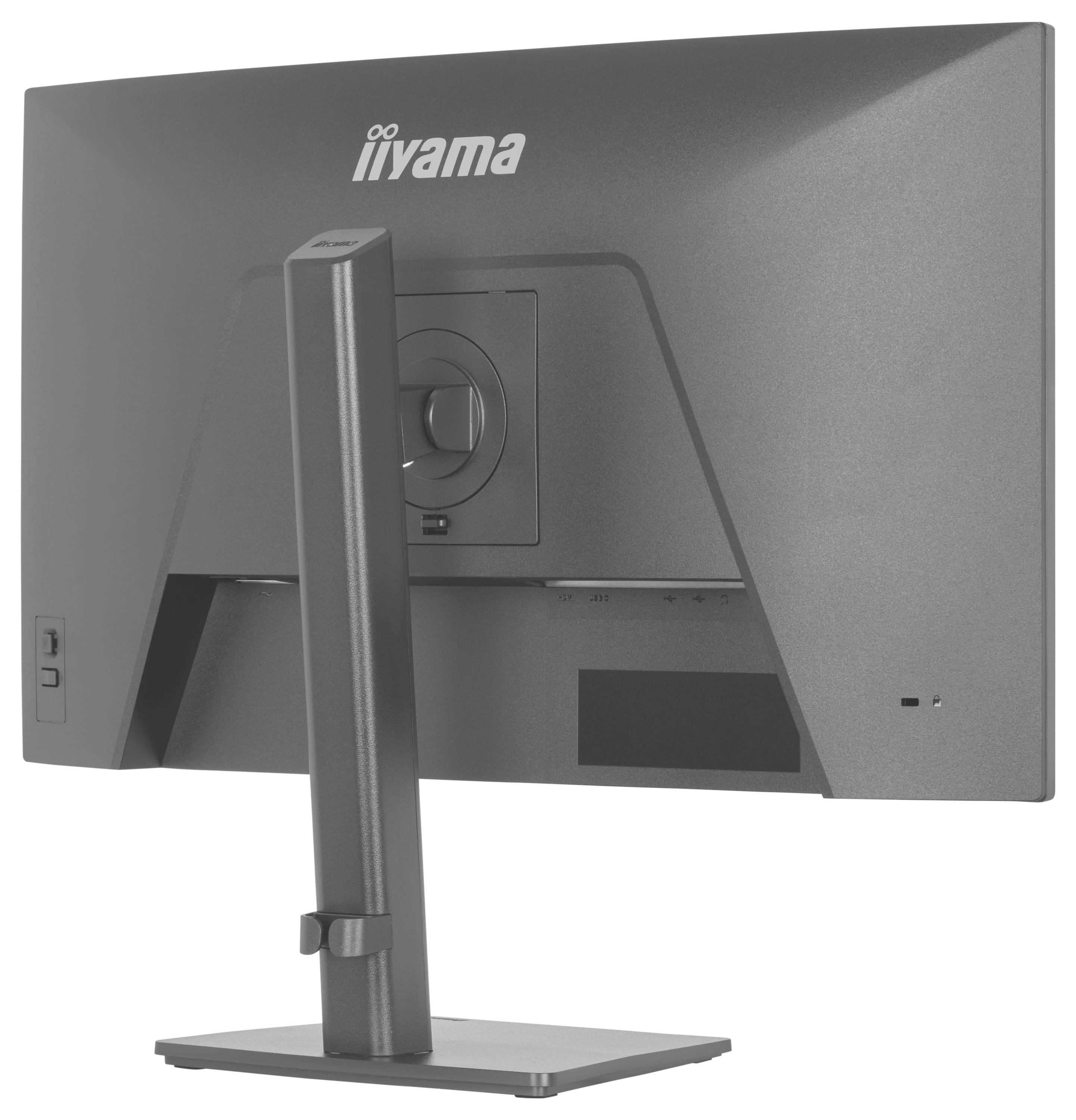 Monitor vidět zezadu, obsahující značku výrobce a namontovaný na elegantním, nastavitelném stojanu.