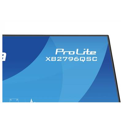 Počítačový monitor zobrazující "iiyama ProLite XB2796QSC", mezi funkce patří velikost 27 palců, rozlišení 2560x1440, IPS panel, tenký rámeček.