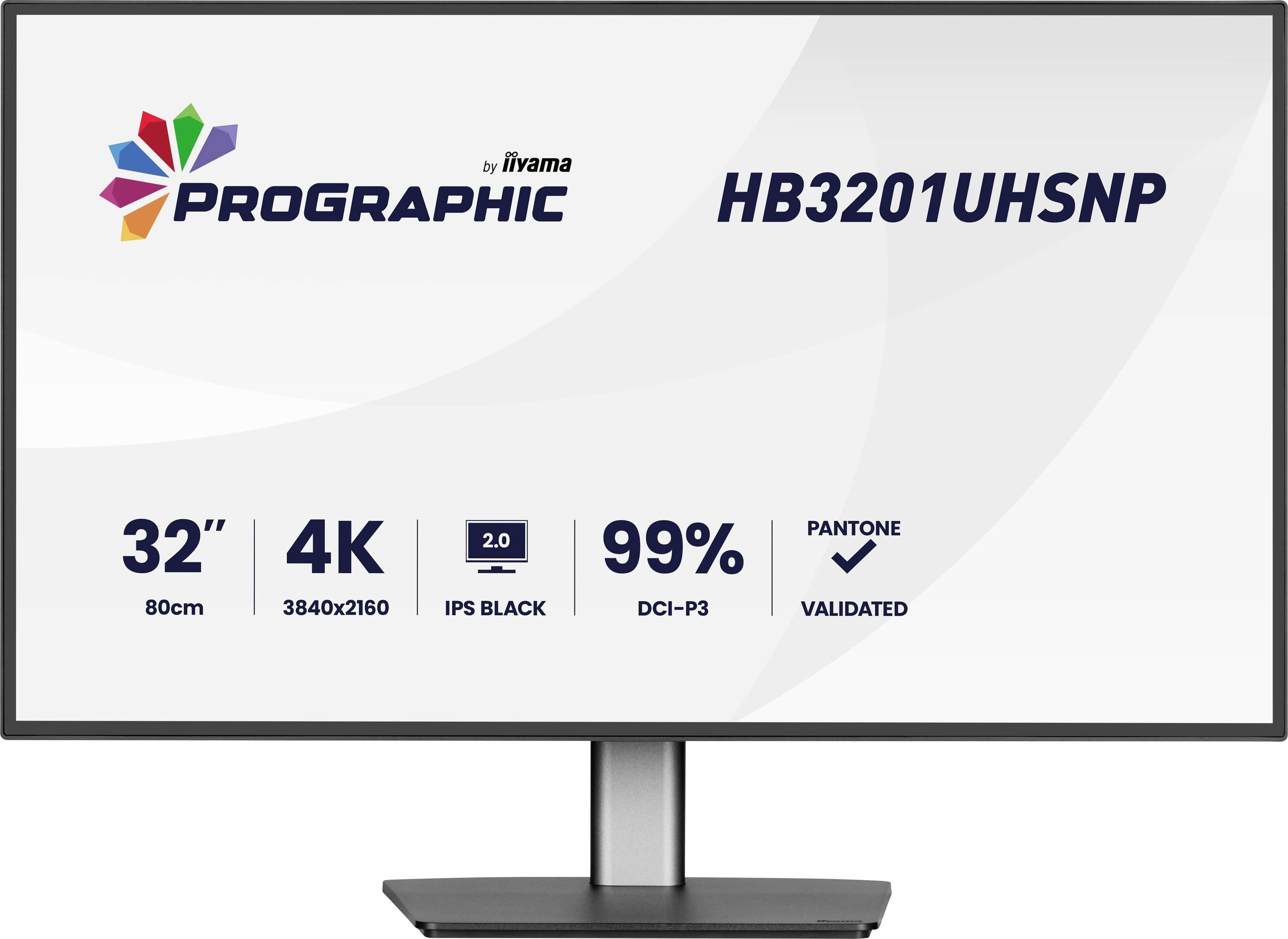 Monitor ‚Prographic HB3201UHSNP', 32 palců, rozlišení 4K, IPS Black, 99% DCI-P3 barva, ověřeno společností Pantone.