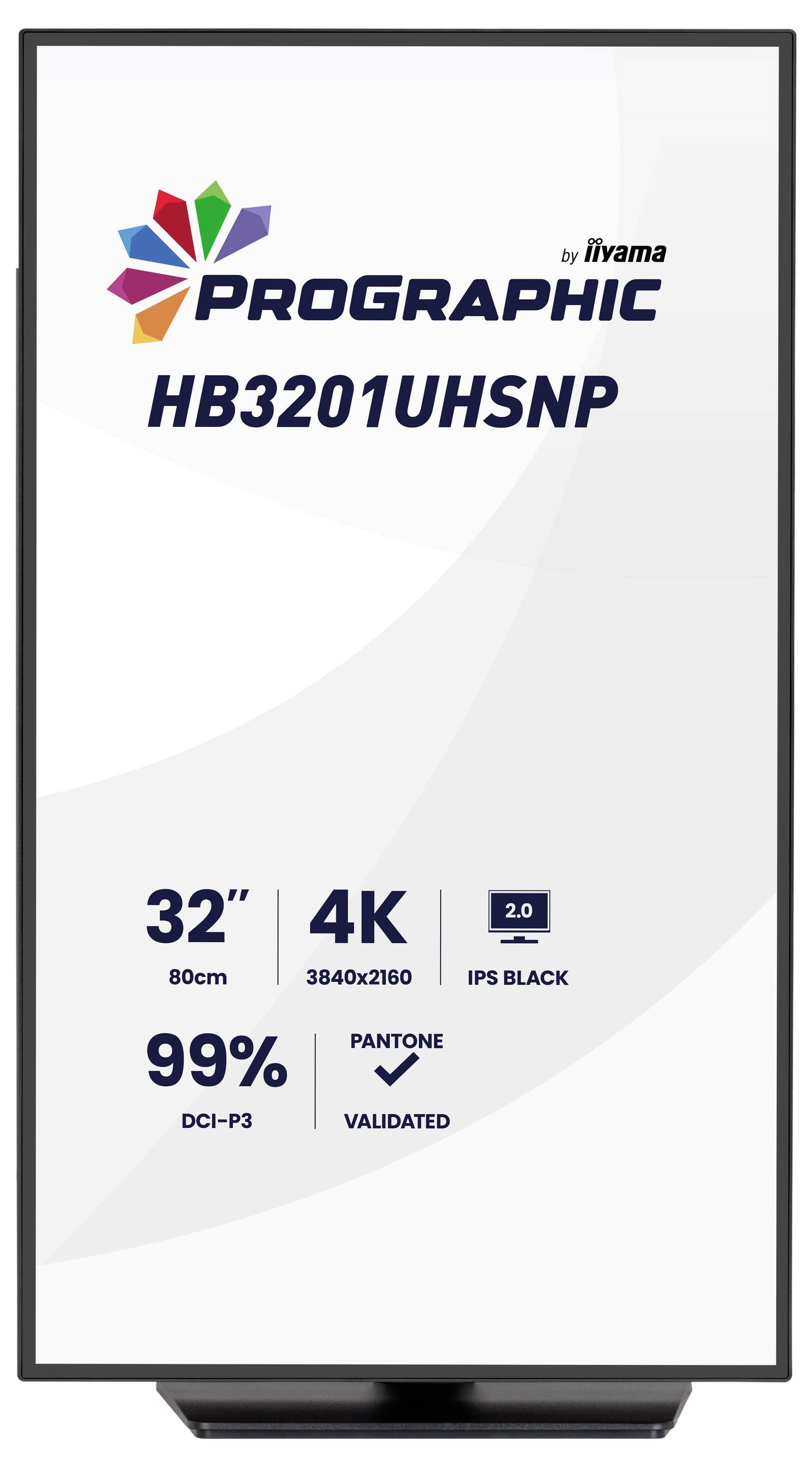 Monitor iiyama ProLite HB3201UHSNP: 32 palců, rozlišení 4K, barevný prostor 99% DCI-P3, technologie IPS Black, ověřeno Pantone.