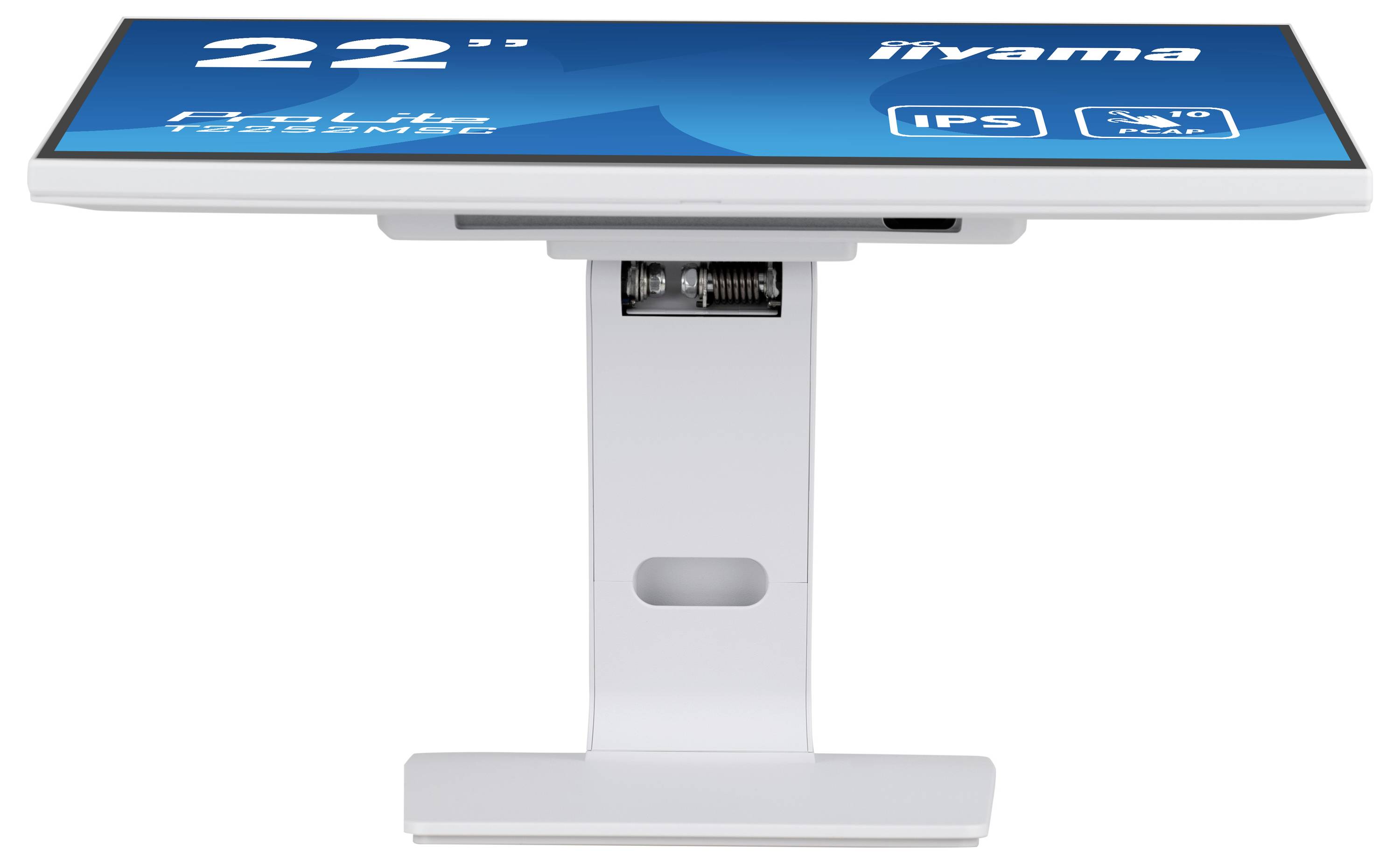 Plochý wide-screen monitor na stojanu pozorovaný ze strany; displej ukazuje "22"" a "IPS" označující velikost obrazovky a typ.