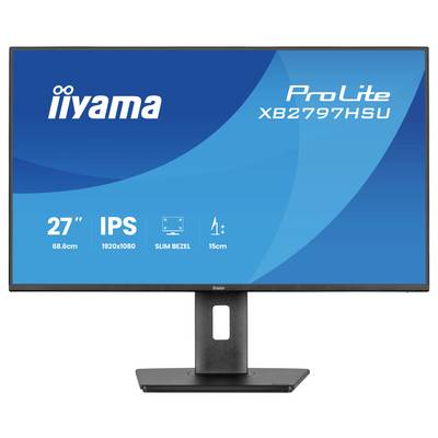Monitor iiyama ProLite XB2797HSU s 27palcovým displejem, technologií IPS, rozlišením 1920x1080, tenkým rámečkem a možností regulace výšky 15cm.