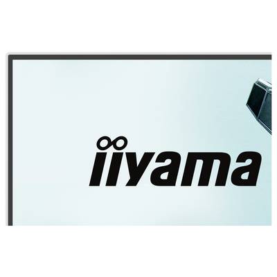 Logo "iiyama" na světle modrém pozadí.
