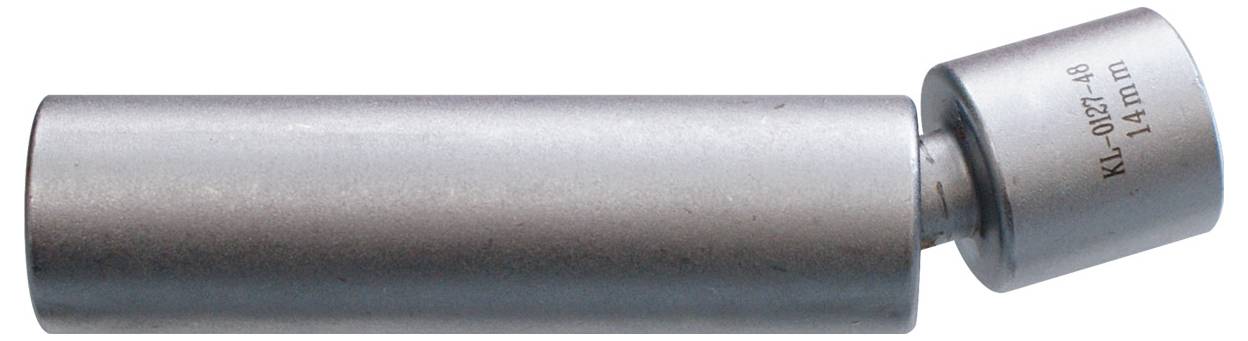 Kovový válcový nástroj s vyměnitelnou hlavicí označenou „14 mm." Nástroj se jeví jako určený pro mechanické nebo technické aplikace.