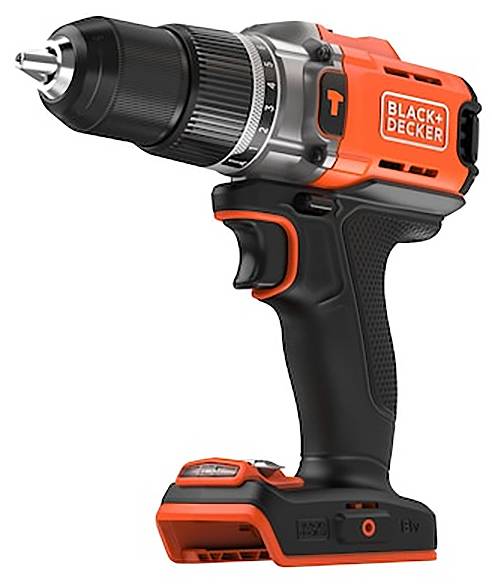 Bezdrátová vrtačka s černým gripem, oranžovými akcenty a značkou 'Black+Decker'.