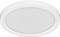 Pohled shora na kulatou, bílou LED stropní lampu s minimalistickým designem.