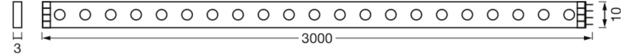 Diagram zobrazuje řadu 20 rovnoměrně rozmístěných kruhů v obdélníkovém rámci označeném délkou „3000 mm", průměrem kruhu „Ø10" a výškou „3".