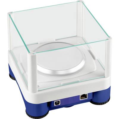 Digitální váha se skleněným krytom, modrou základnou a viditelnými USB porty. Obsahuje logo "Balance Connection" v pravém dolním rohu.