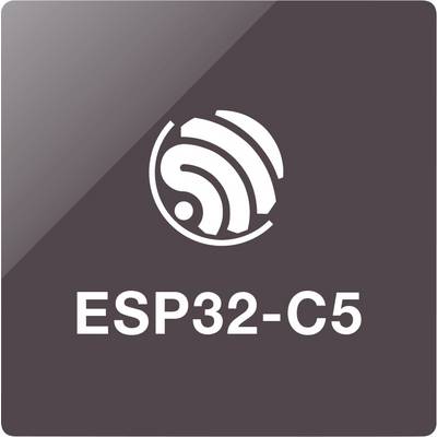 Logo "ESP32-C5" se stylizovanou ikonou bezdrátového signálu na tmavém pozadí.