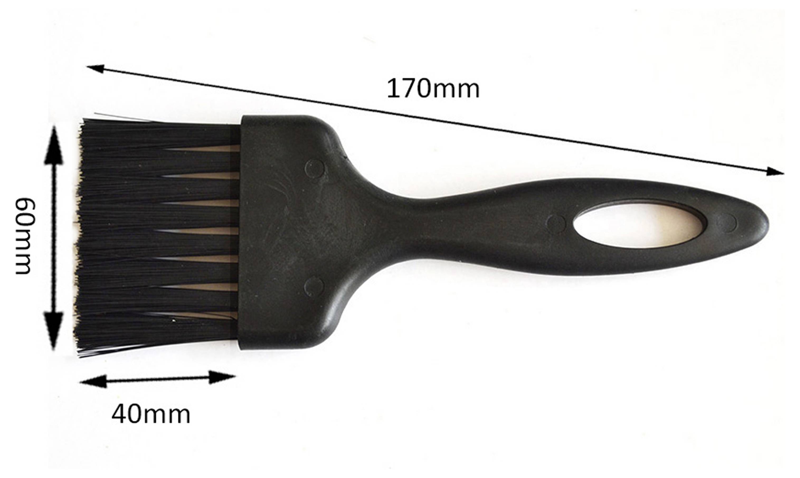 Černý malířský štětec zobrazený ze strany s označenými rozměry: 170 mm dlouhý, 60 mm šířka štětinek, 40 mm hloubka štětinek.