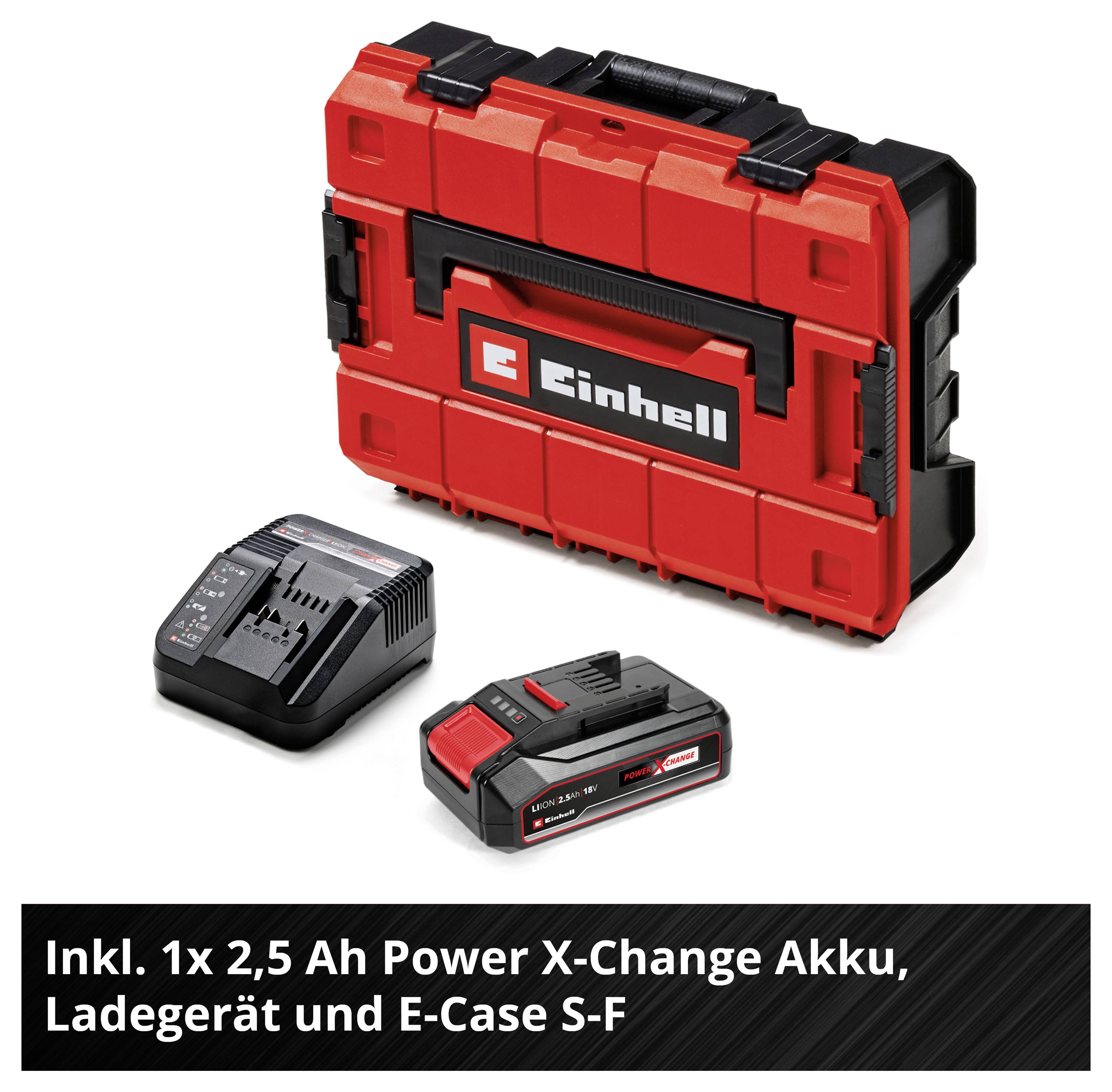 Sada nářadí 'Einhell' skládající se z E-Case, akumulátoru Power X-Change 2,5 Ah a nabíječky.