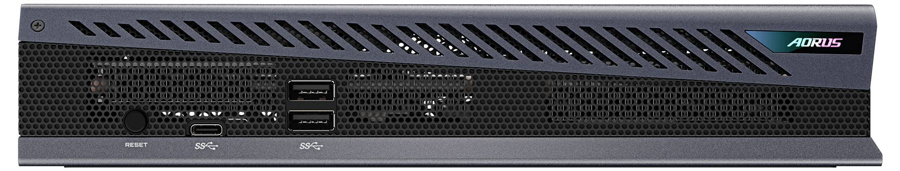 Zadní panel herní konzole se zobrazením více portů, včetně USB a HDMI, s logem v pravém horním rohu.
