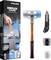 Sada simplex plus v boxu obsahující kladivo s dvojitou hlavou, náhradní hlavy z různých materiálů a užitkový nůž, vše označené a zabalené v krabici.
