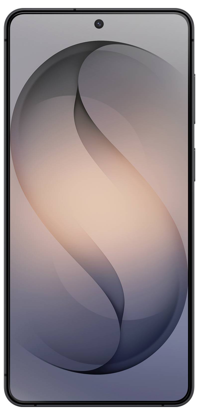 Přední pohled na chytrý telefon se středově umístěnou kamerou s otvorem a abstraktním gradientním pozadím na displeji.
