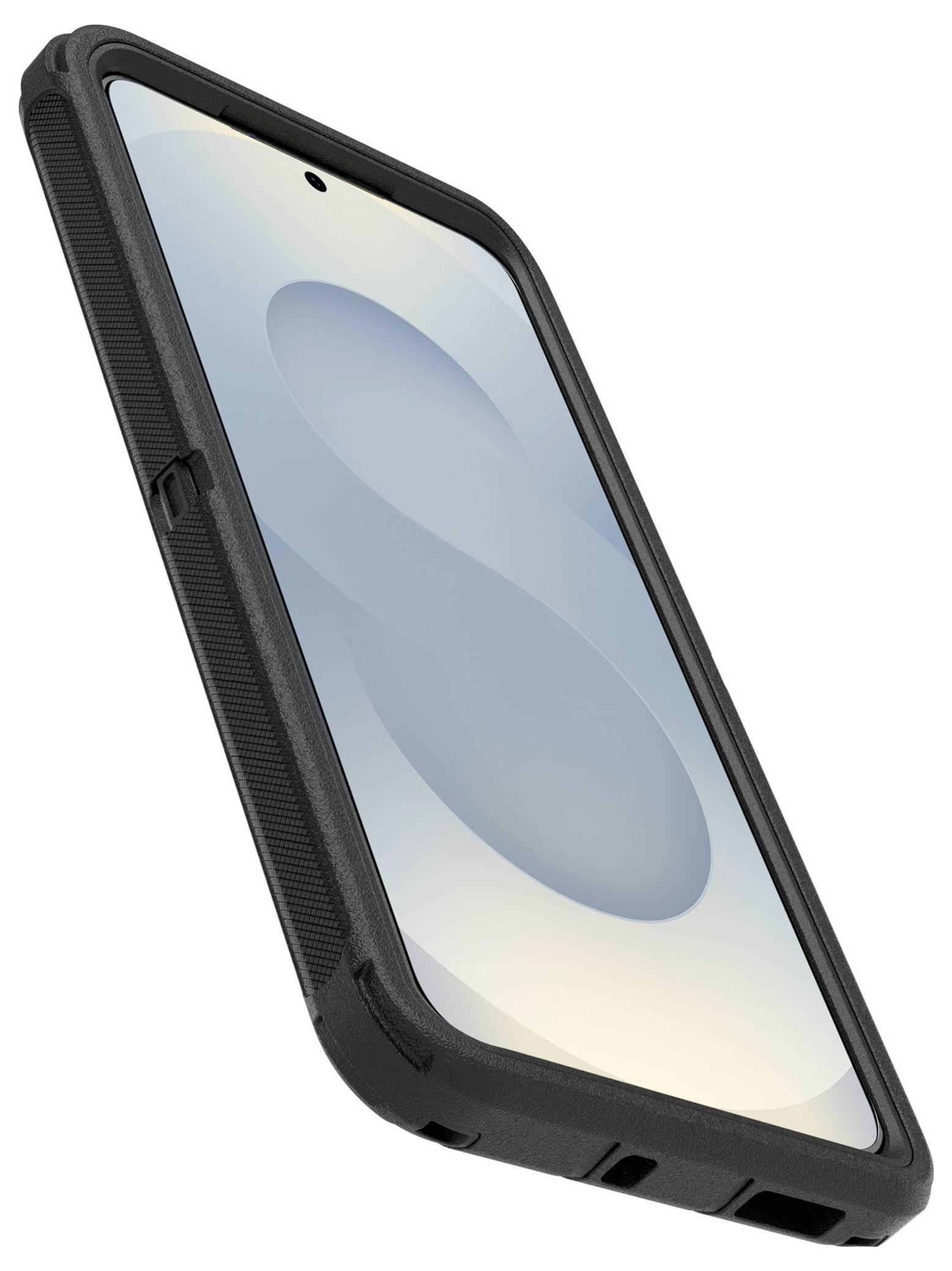 Čirý obal na telefon na moderním smartphonu s černou obrazovkou.