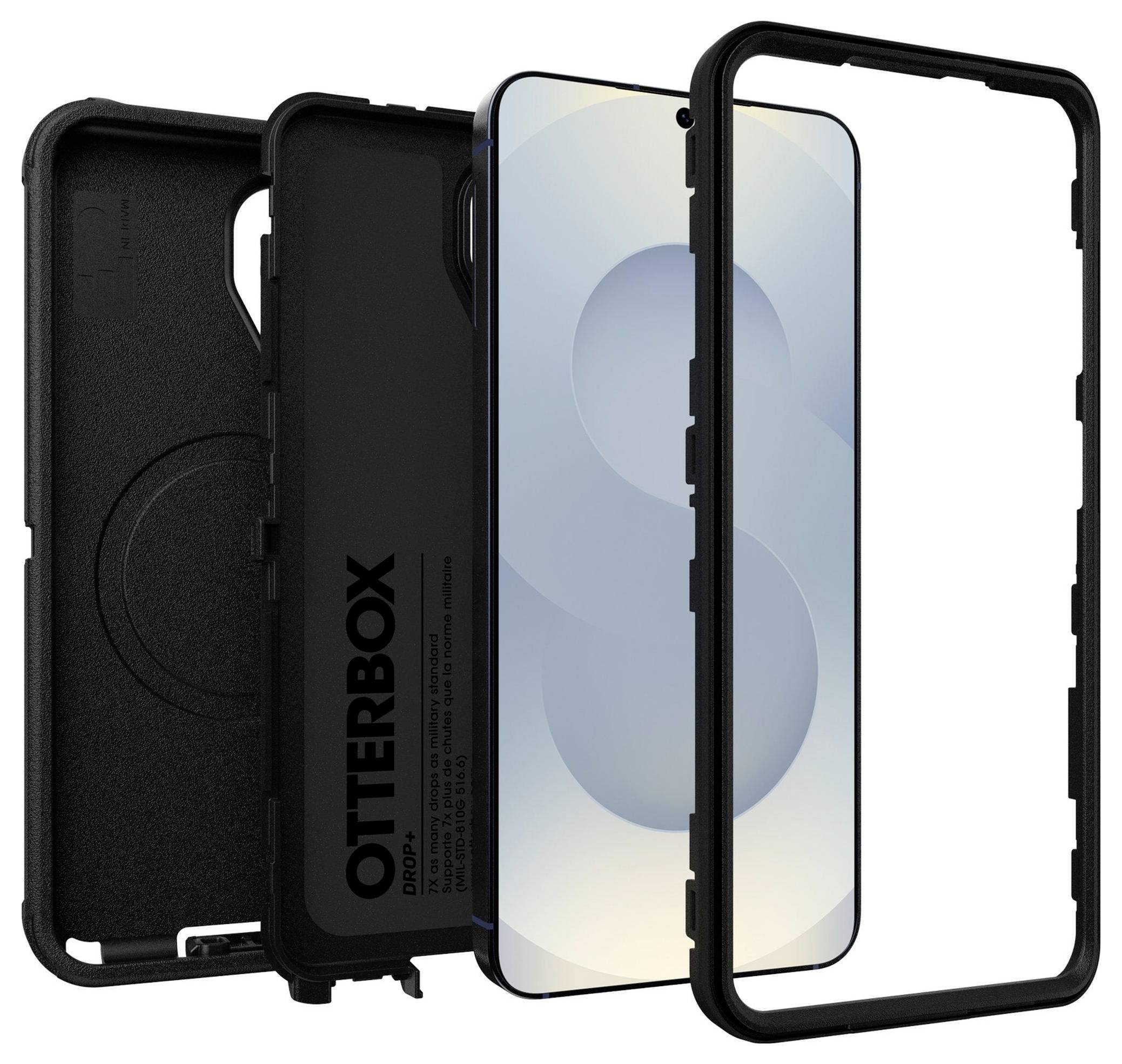 Pouzdro na smartphone s černým lemem a čirým předním panelem, na kterém je logo značky OtterBox, zobrazené s telefonem, který ukazuje velké číslo "8".