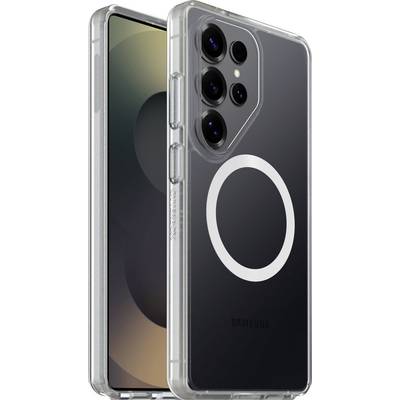 Pouzdro na telefon s průhledným designem zobrazující chytrý telefon s vícekamerovým systémem na zadní straně. Na pouzdře je viditelný kruhový design.