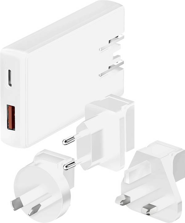 Maxtrack MQ5L cestovní nabíječka, s australským adaptérem, s adaptérem pro Evropu, s britským adaptérem, Rychlonabíječka, GaN, USB A, USB-C®, 65 W, Dodávka energie