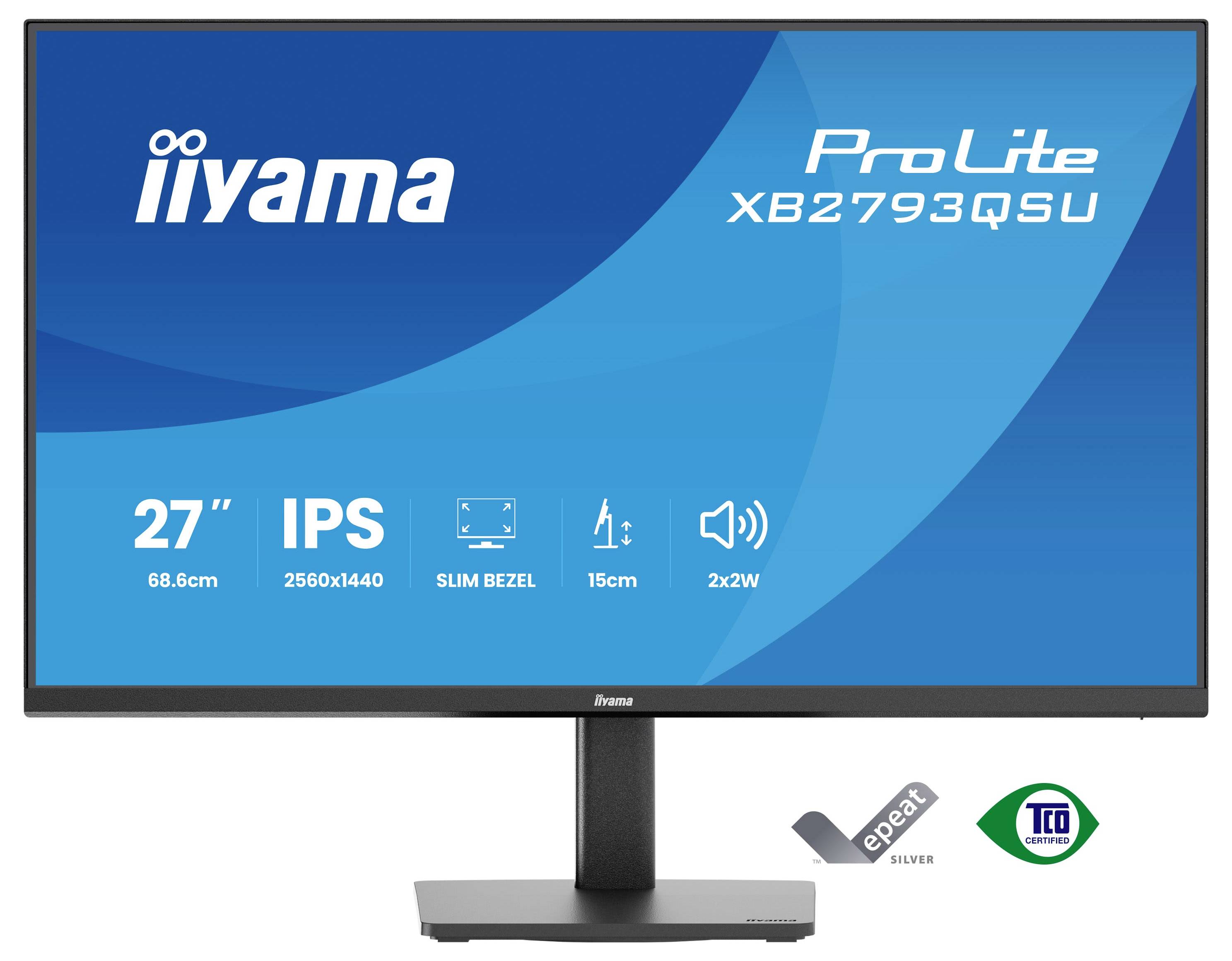 Monitor 'Iiyama ProLite XB2793QSU' s 27" IPS displejem, rozlišením 2560x1440, úzkými rámečky a duálními reproduktory o výkonu 2W.