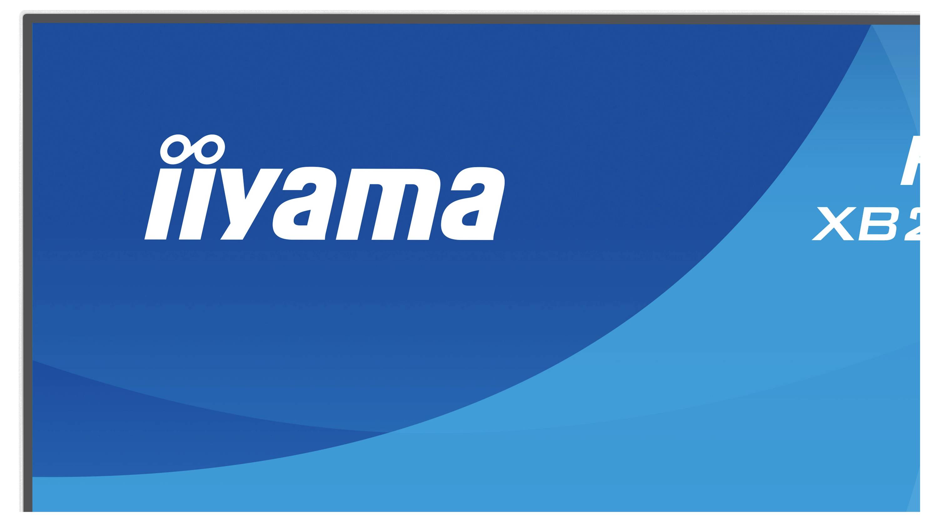 Logo 'iiyama' na modrém pozadí.
