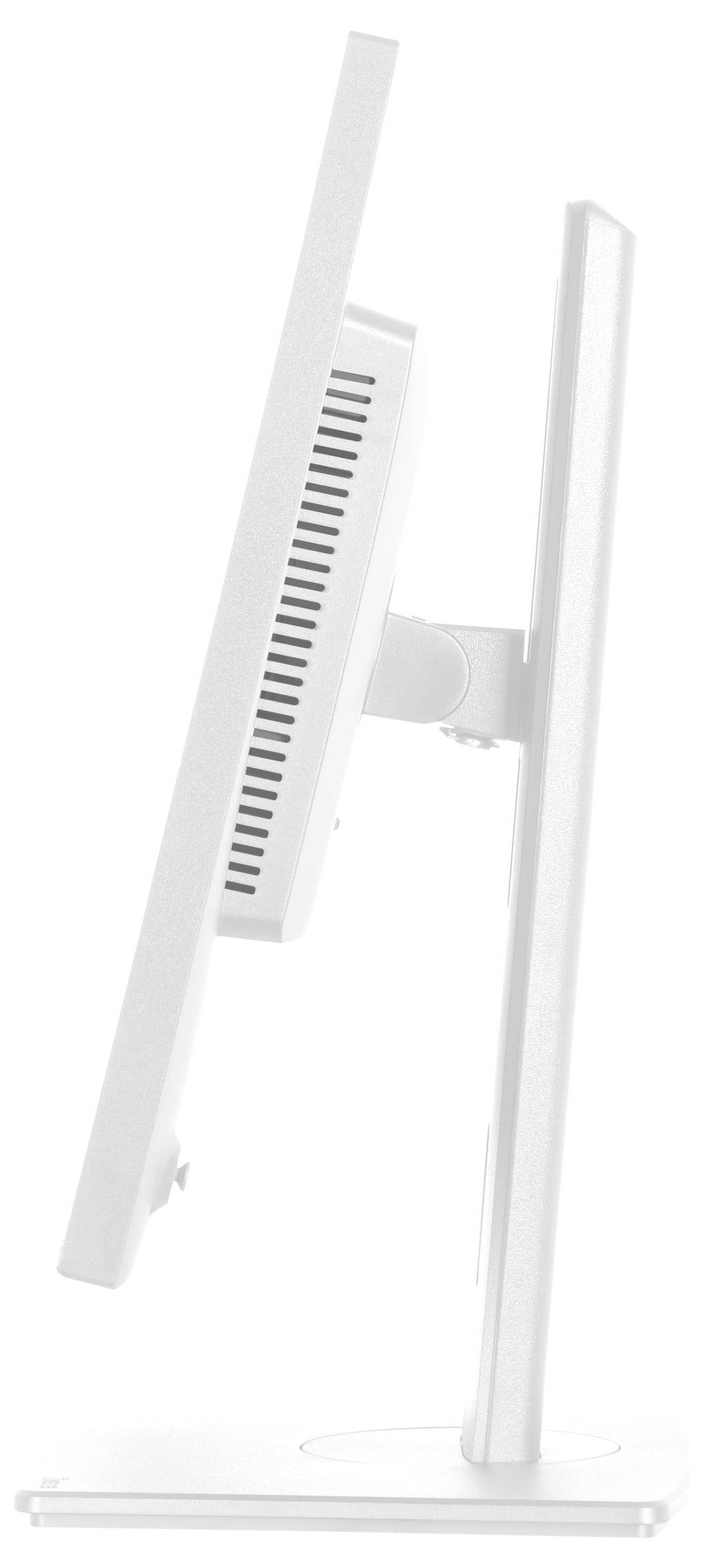 Boční pohled na štíhlý, moderní počítačový monitor se stojanem zobrazující jeho tenký design a otvory pro větrání.