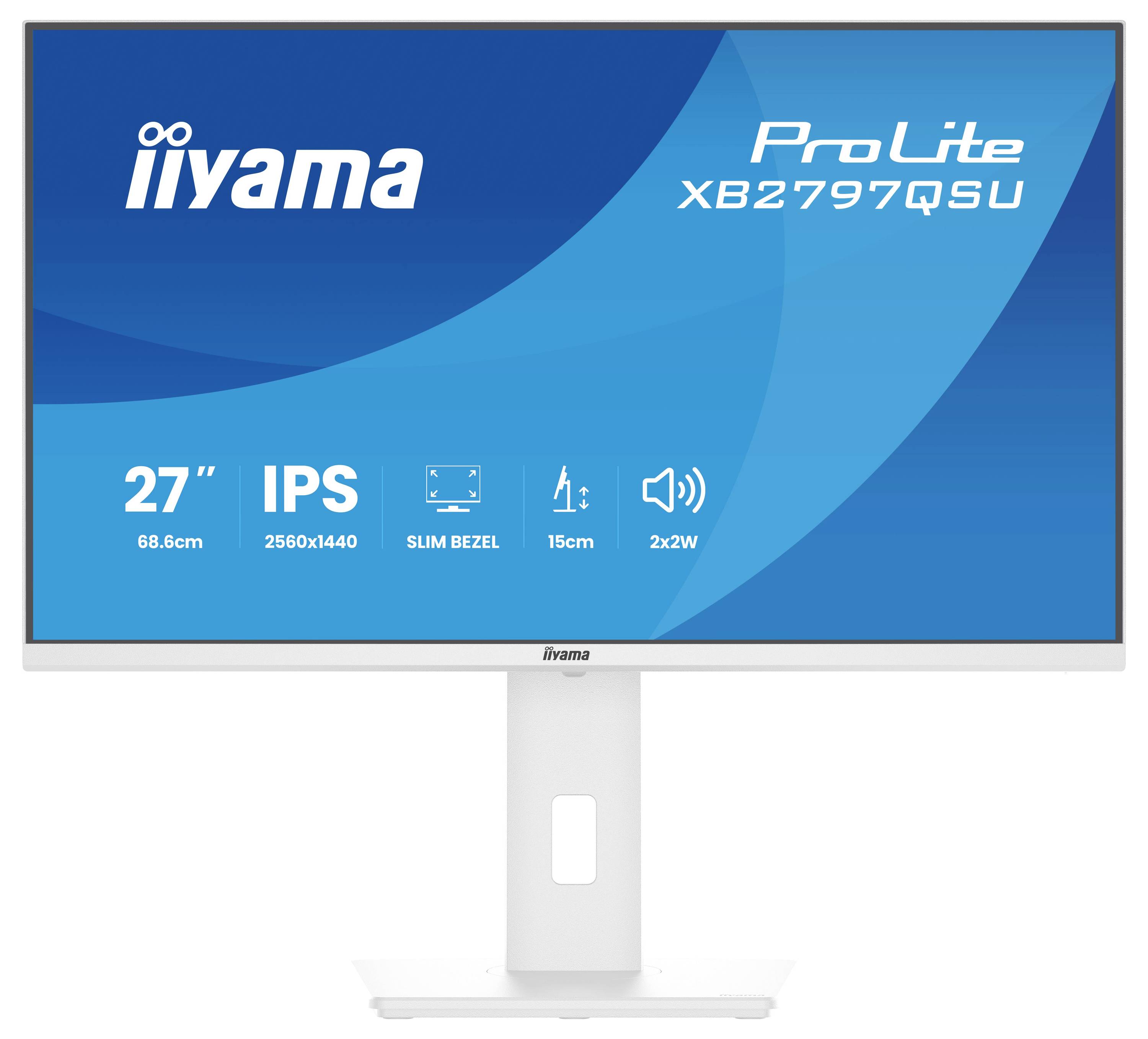 Monitor Iiyama ProLite XB2797QSU, 27 palců, IPS displej, rozlišení 2560x1440, tenké rámečky, nastavení výšky 15 cm, 2x2W reproduktory.