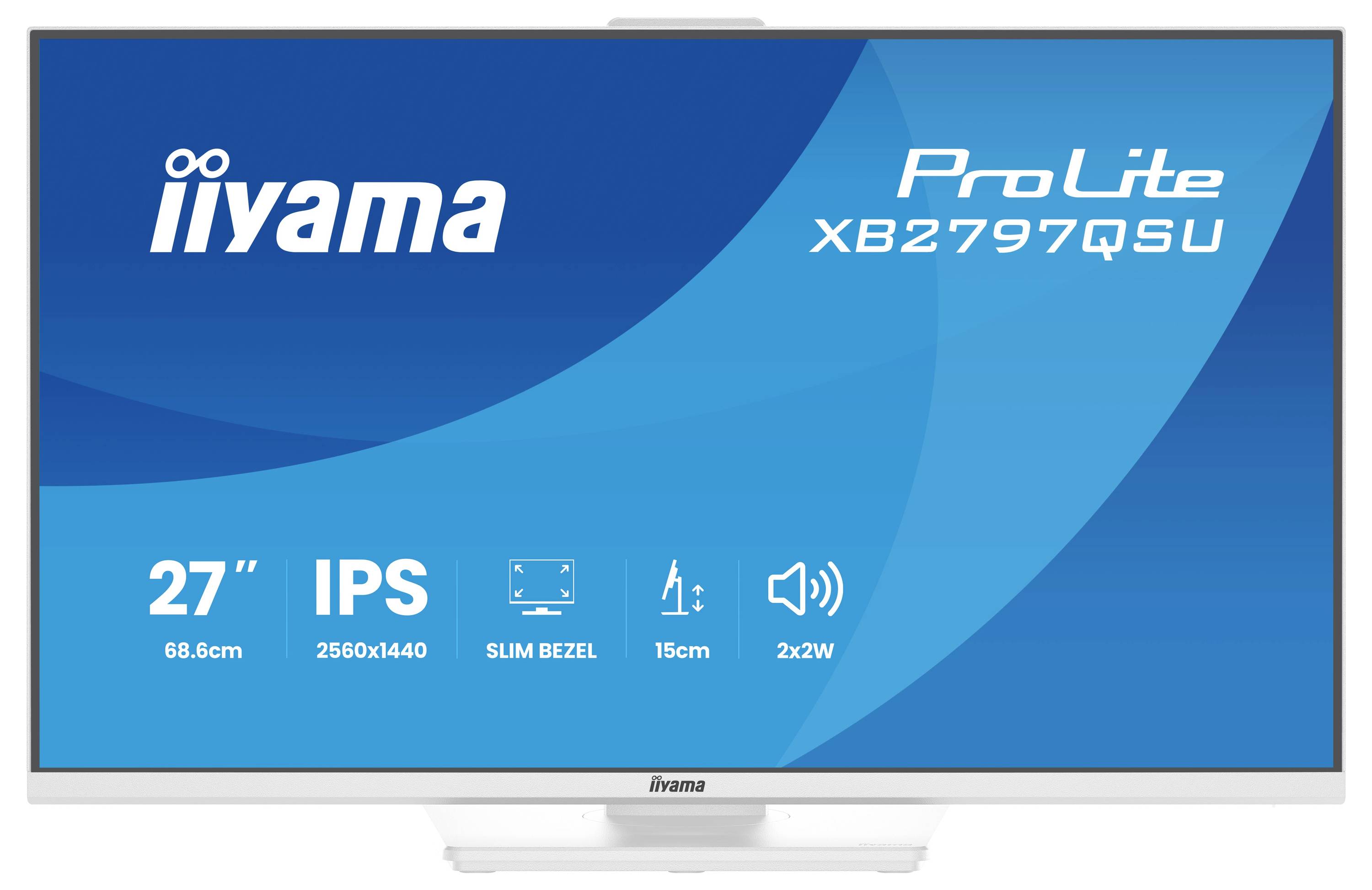 '27" monitor iiyama ProLite XB2797QSU, 68,6cm, rozlišení 2560x1440, IPS displej, tenký rám, 2x2W reproduktory.'