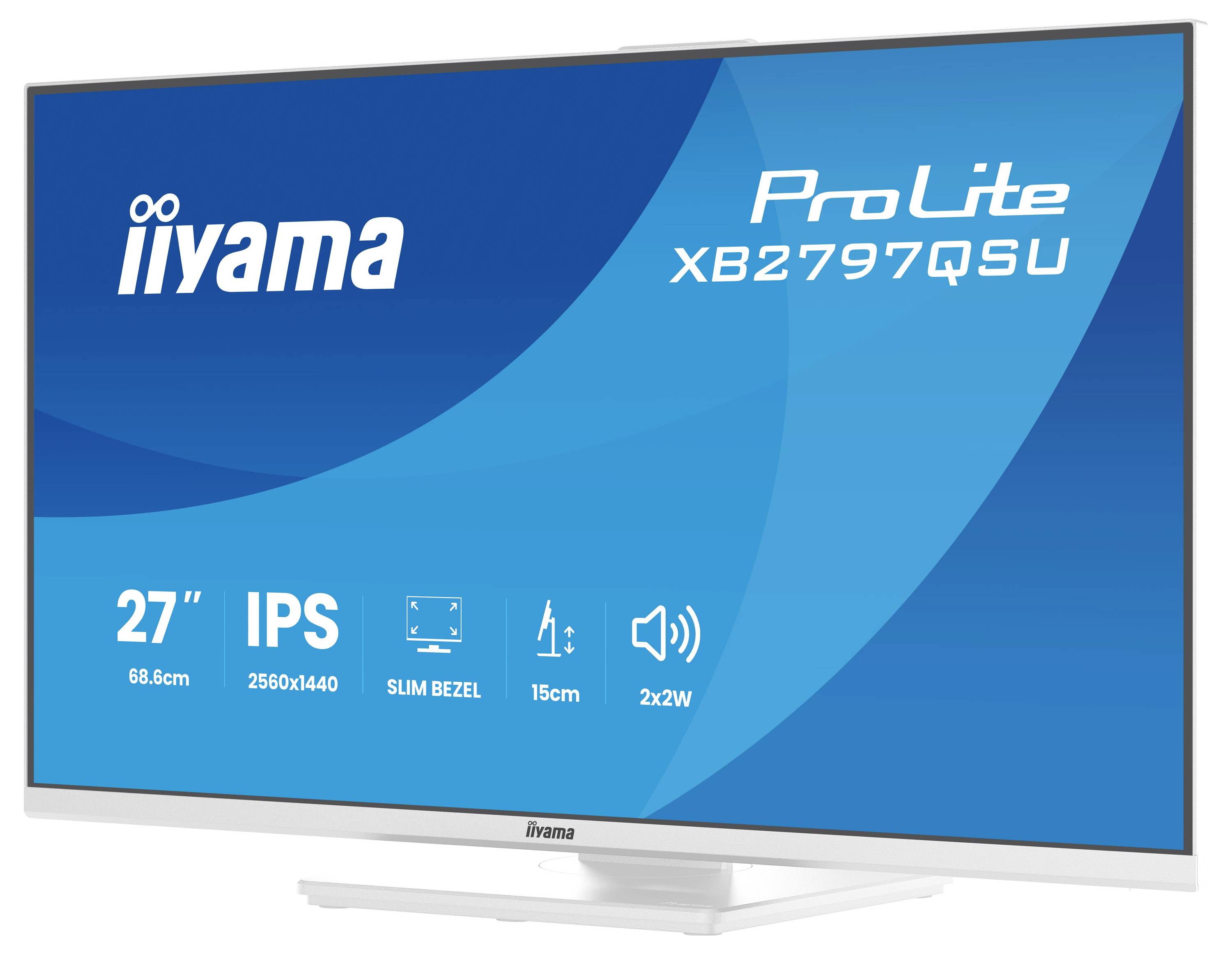 Monitor 'Iiyama ProLite XB2797QSU', úhlopříčka 27 palců (68,6 cm), rozlišení 2560x1440, IPS panel, úzký rámec, výška 15 cm, 2x2W reproduktory.